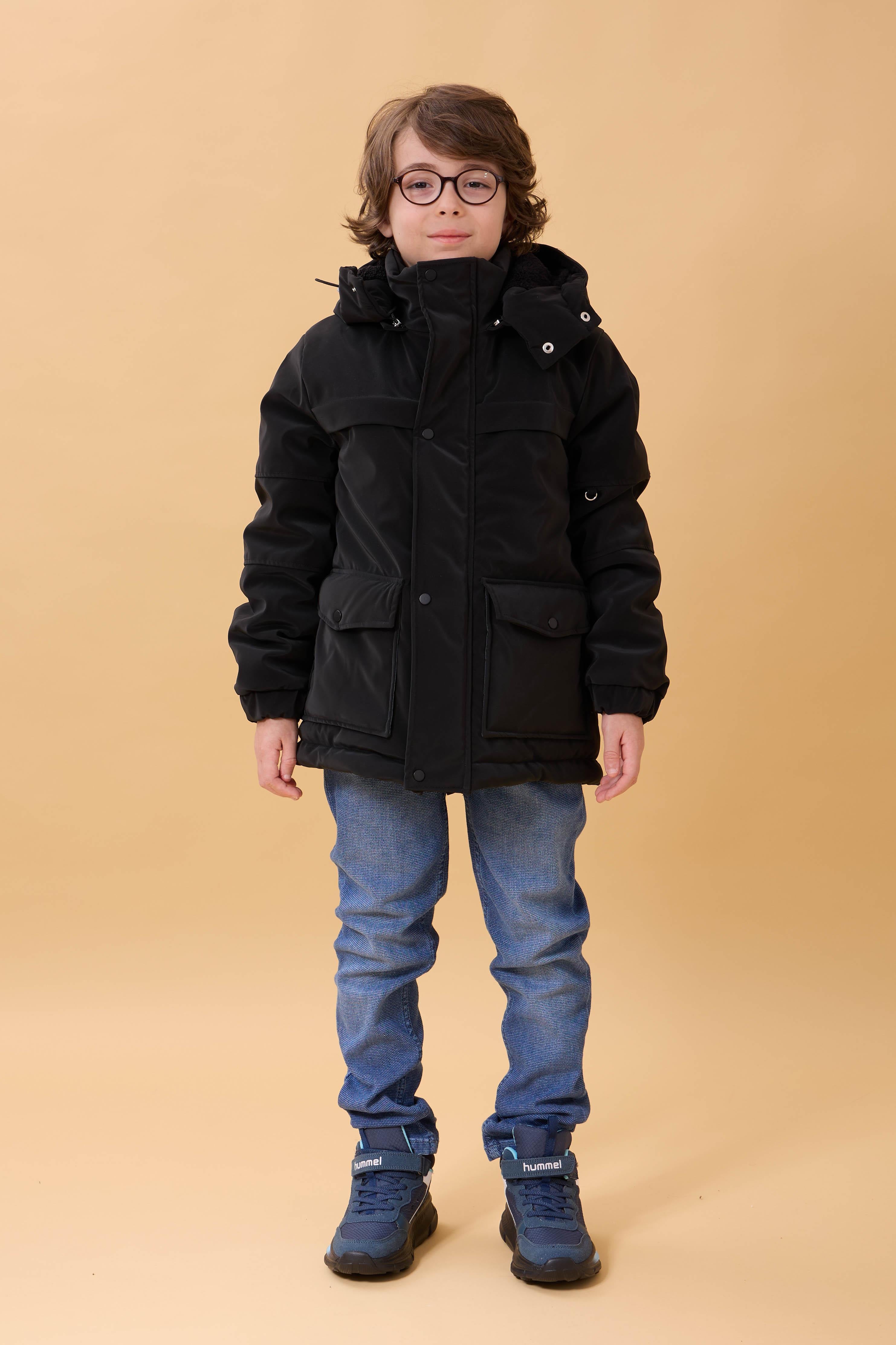 Erkek Çocuk İçi Kürklü Kapüşonlu Su İtici Kalın Kışlık Mont