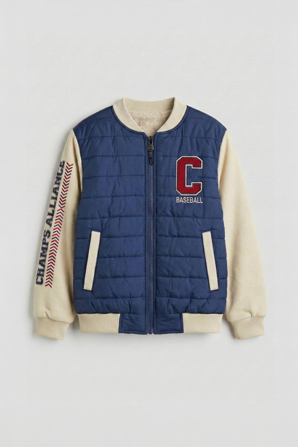 Erkek Çocuk İçi Peluşlu Nakış Detaylı Kapitone Kolej Ceket