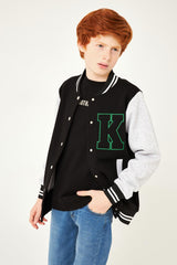 K Embroidered Detailed Boys College Jacket Black