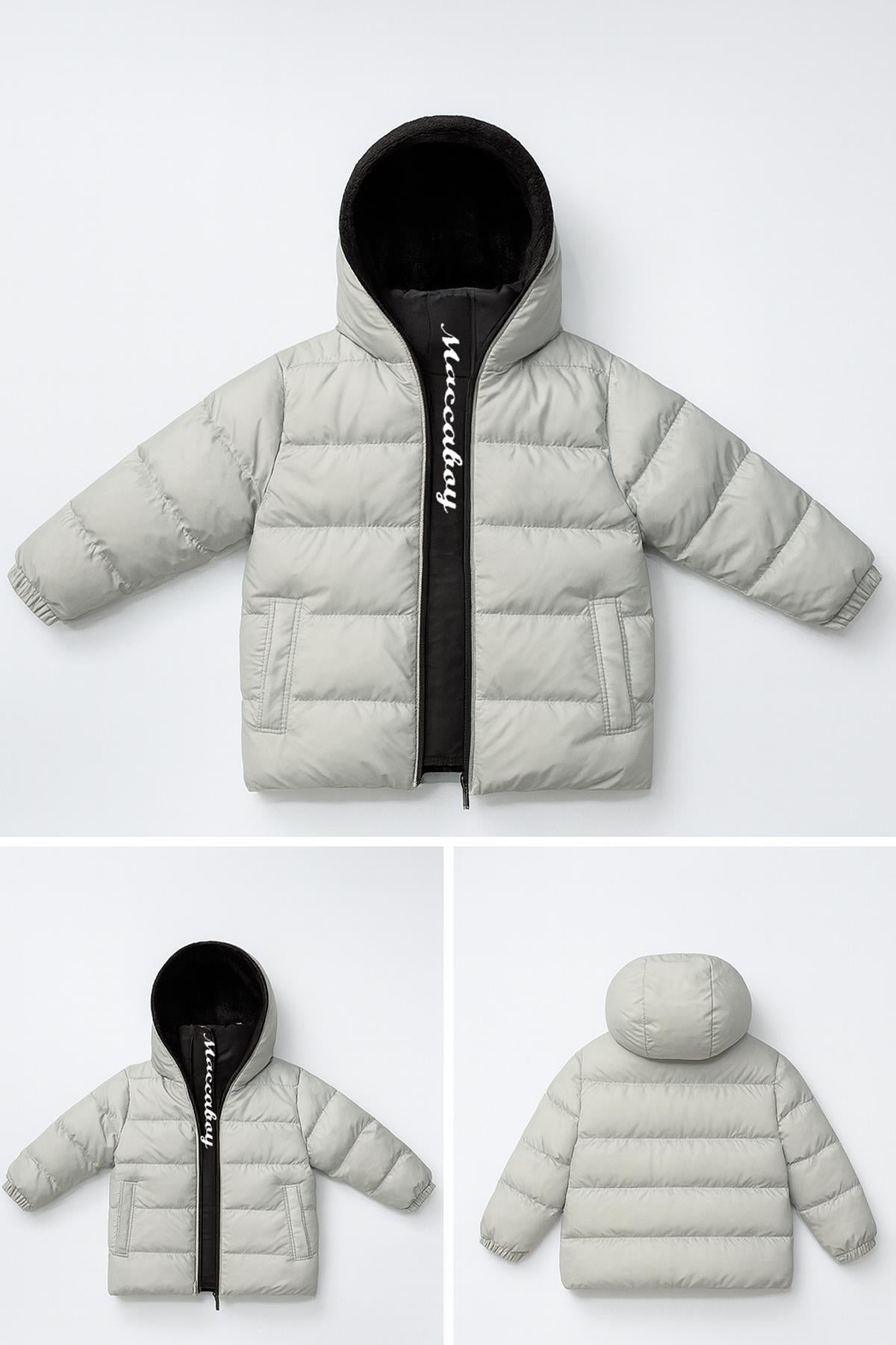 Erkek Çocuk Kapüşonlu Kürklü Şişme Mont