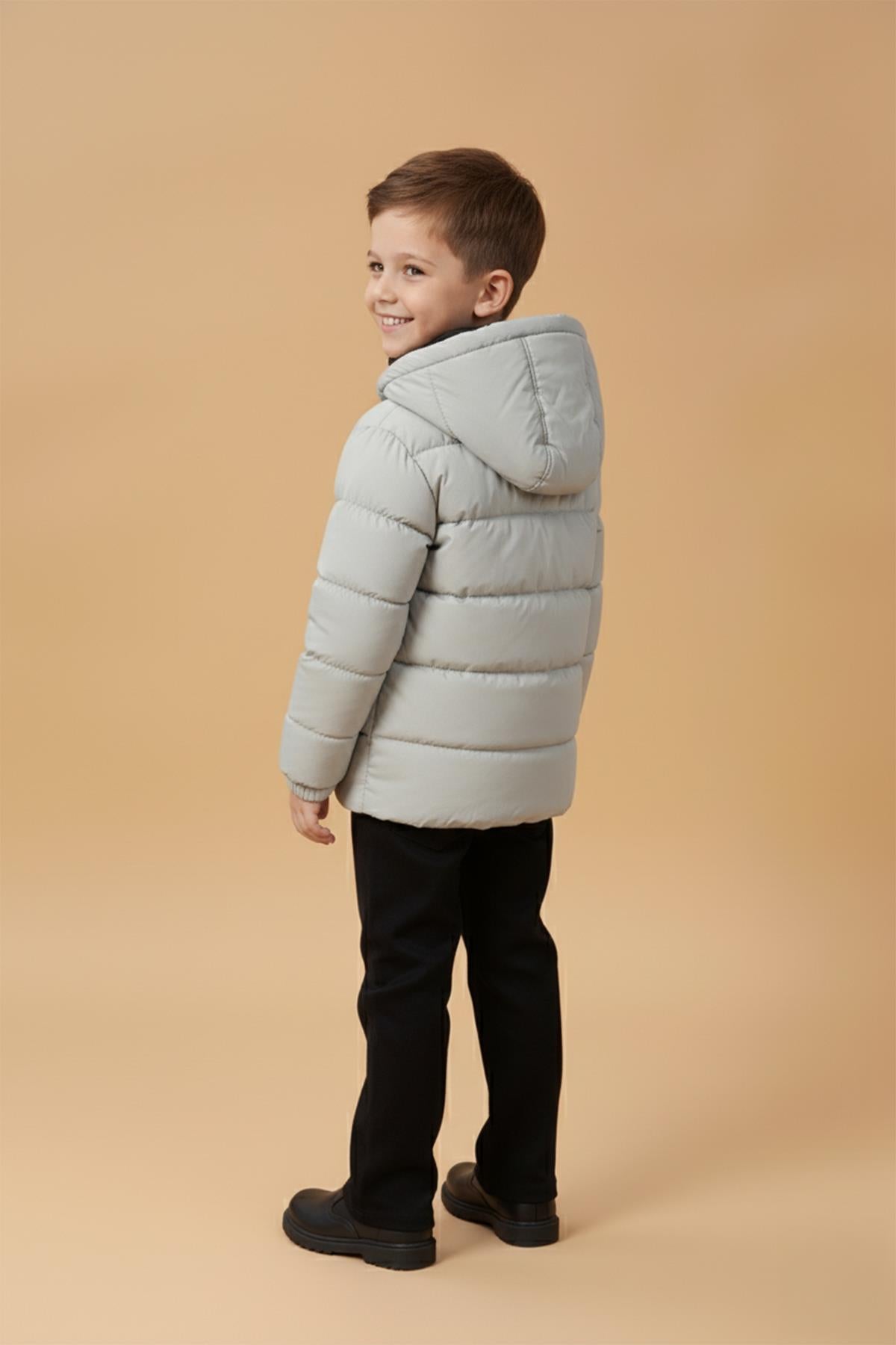 Erkek Çocuk Kapüşonlu Kürklü Şişme Mont