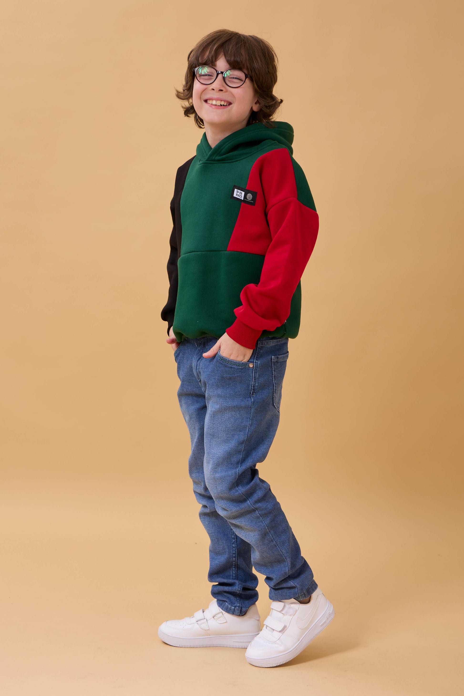 Erkek Çocuk Kapüşonlu Parçalı 3 İp Sweatshirt