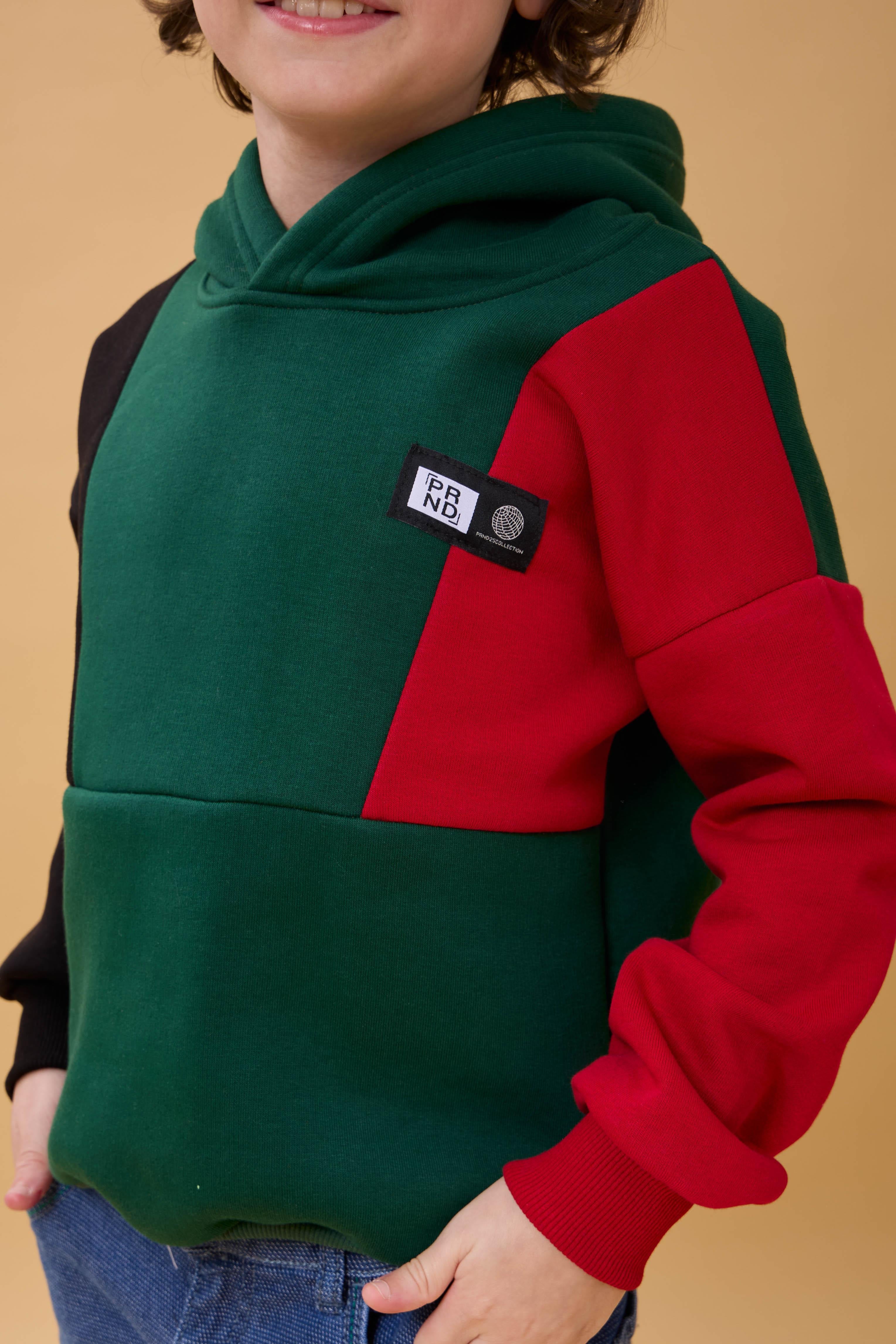 Erkek Çocuk Kapüşonlu Parçalı 3 İp Sweatshirt