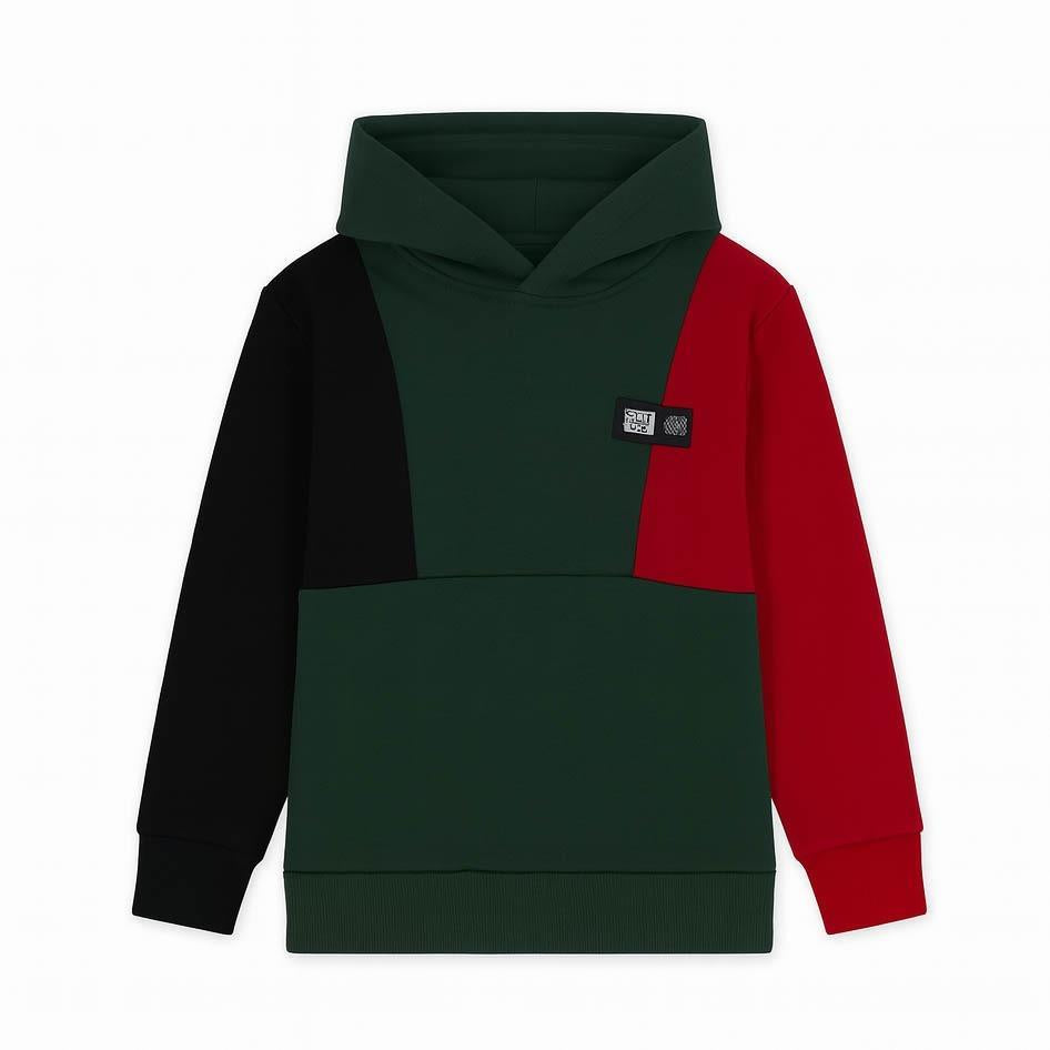 Erkek Çocuk Kapüşonlu Parçalı 3 İp Sweatshirt
