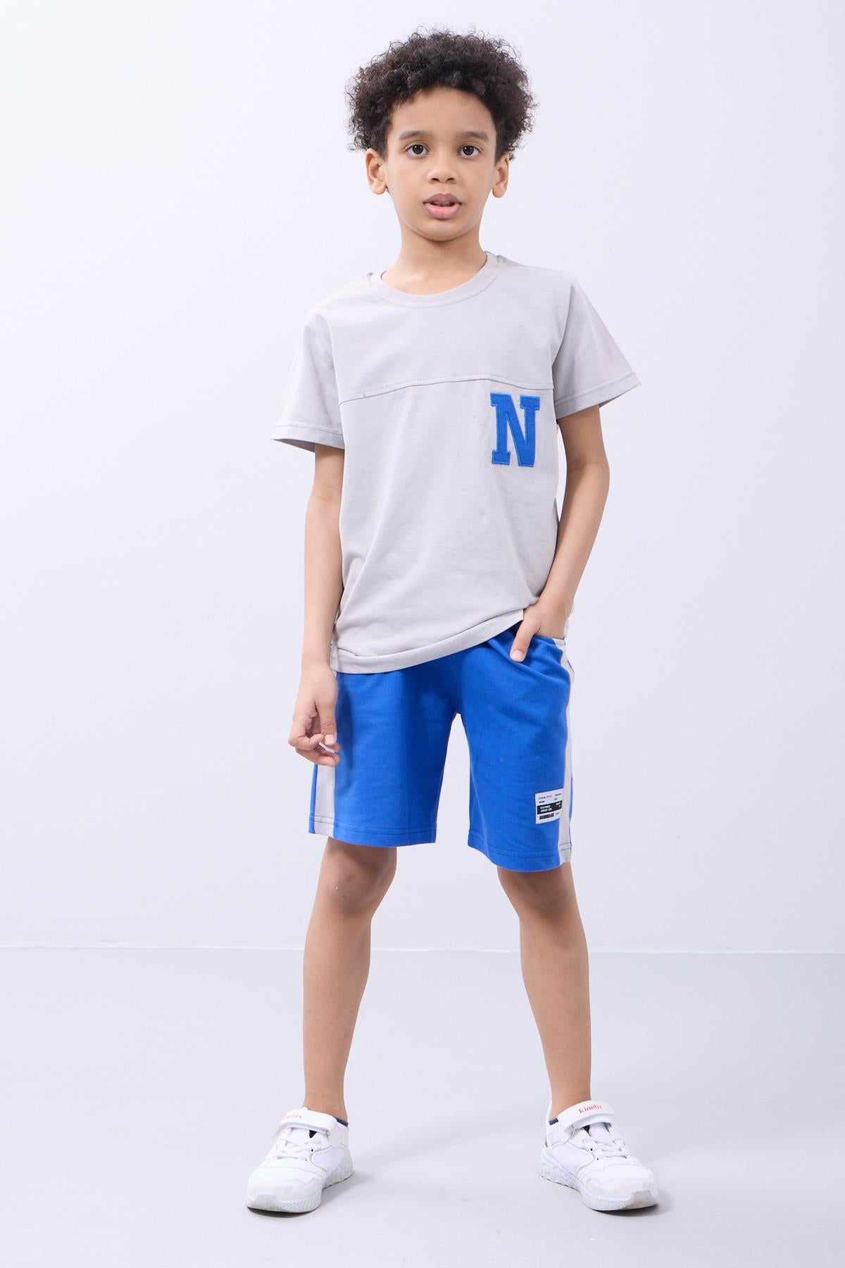 Erkek Çocuk Nakış Detaylı Kısa Kollu Şortlu Takım