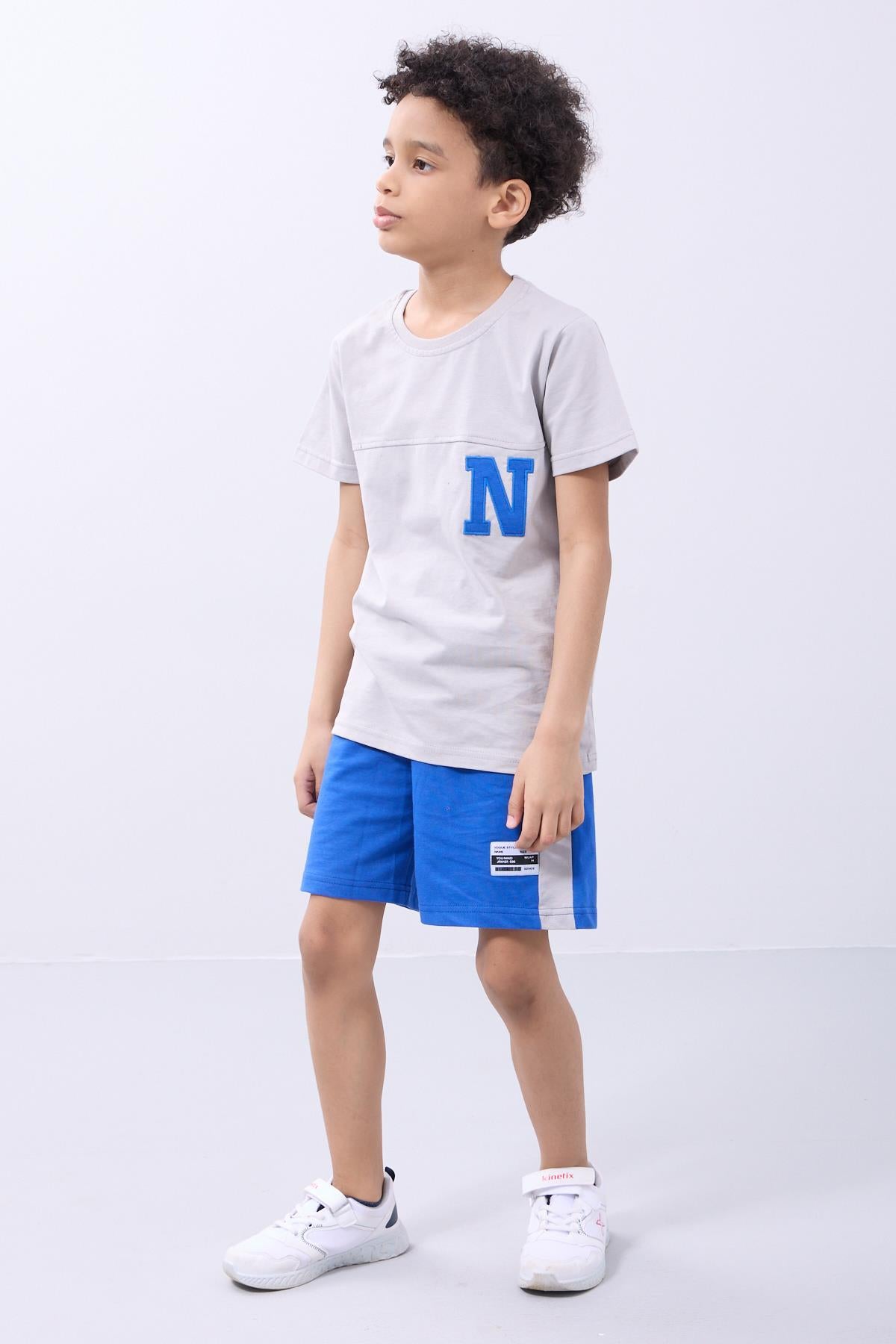 Erkek Çocuk Nakış Detaylı Kısa Kollu Şortlu Takım