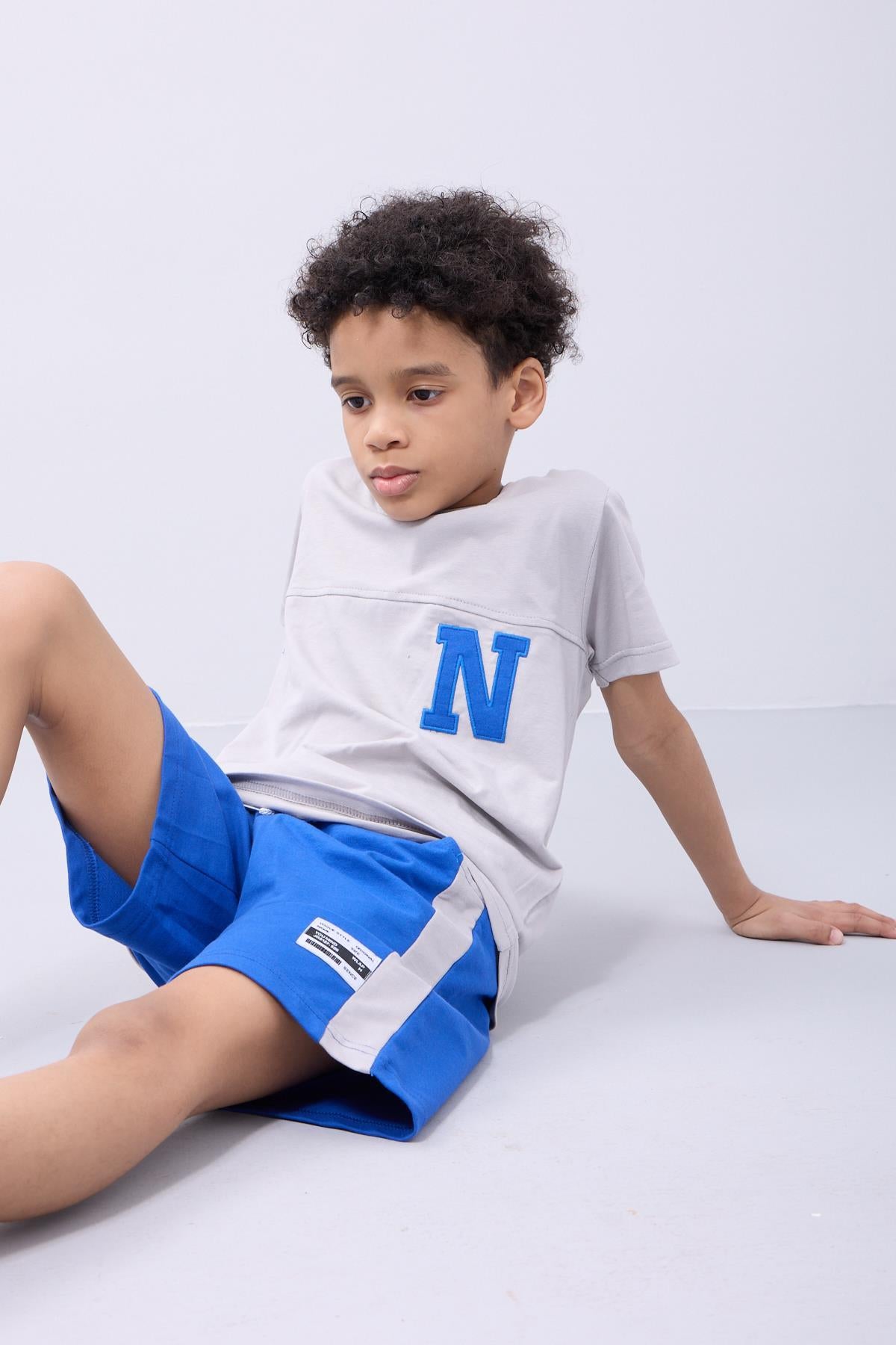 Erkek Çocuk Nakış Detaylı Kısa Kollu Şortlu Takım