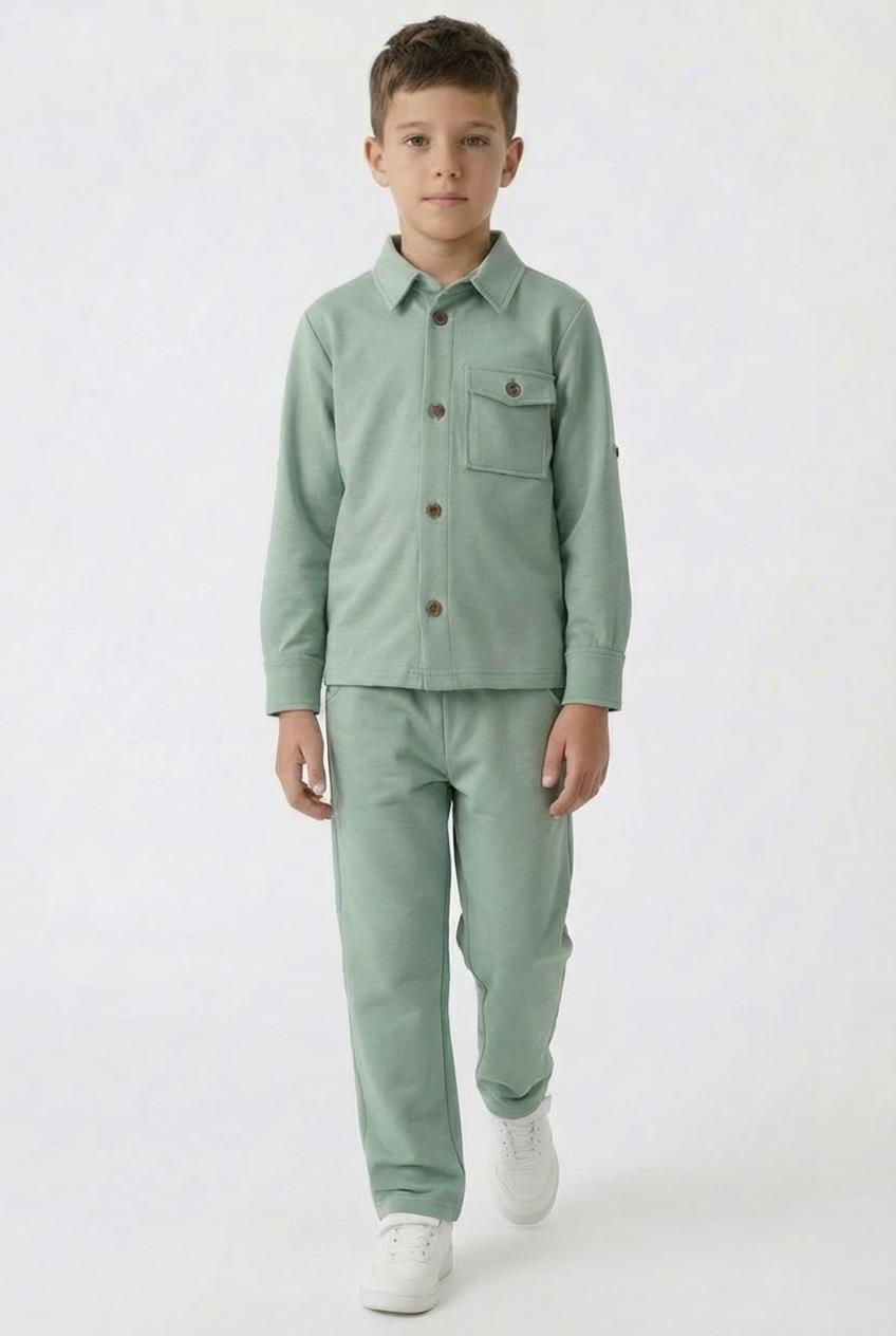 Erkek Çocuk Örme Gömlek Yaka Boru Paça Alt Takım