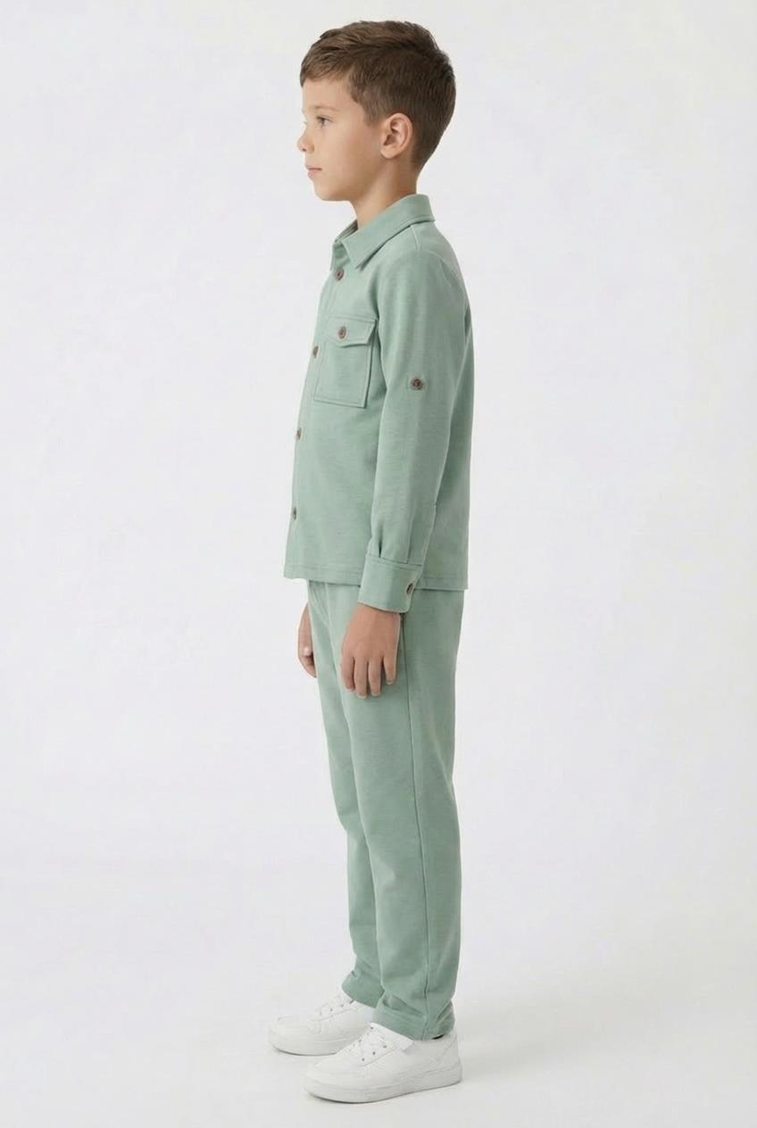 Erkek Çocuk Örme Gömlek Yaka Boru Paça Alt Takım