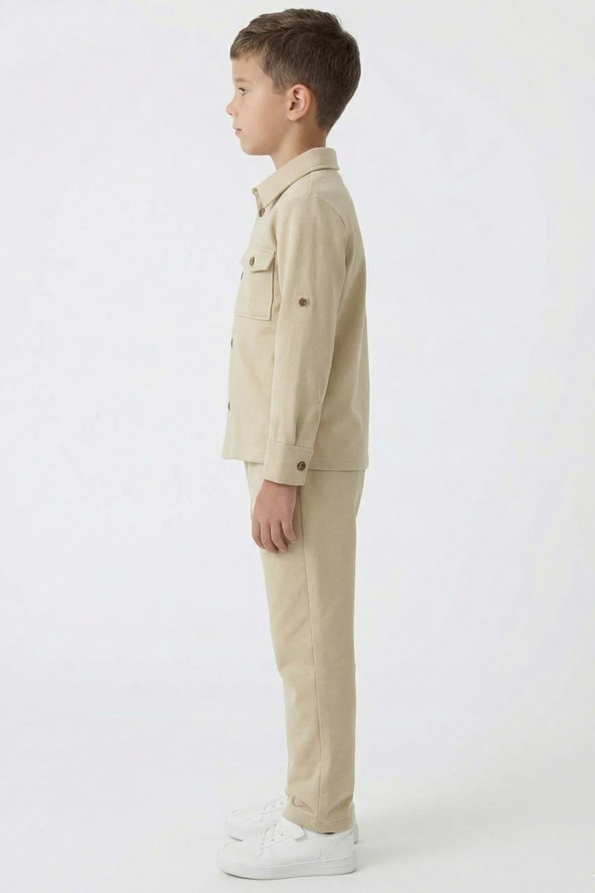 Erkek Çocuk Örme Gömlek Yaka Boru Paça Alt Takım