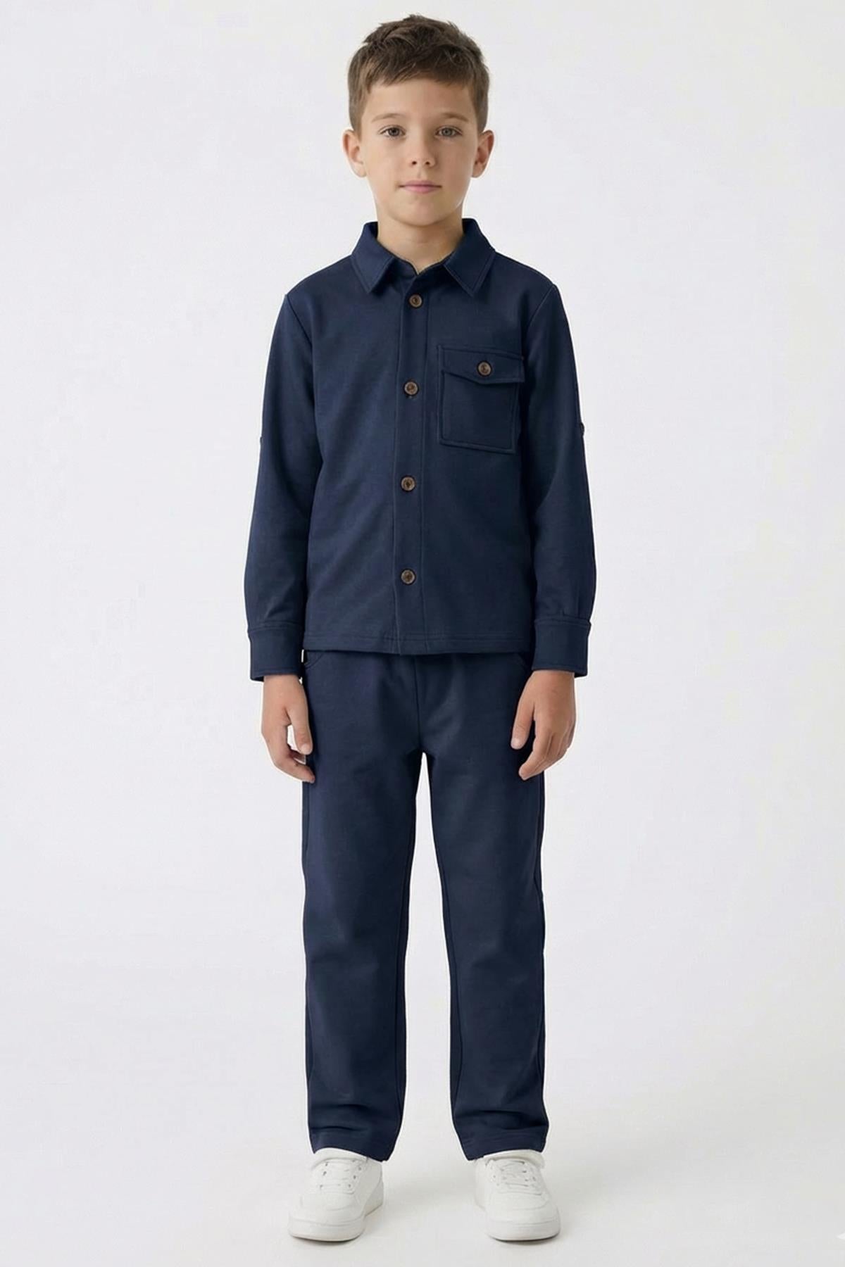 Erkek Çocuk Örme Gömlek Yaka Boru Paça Alt Takım