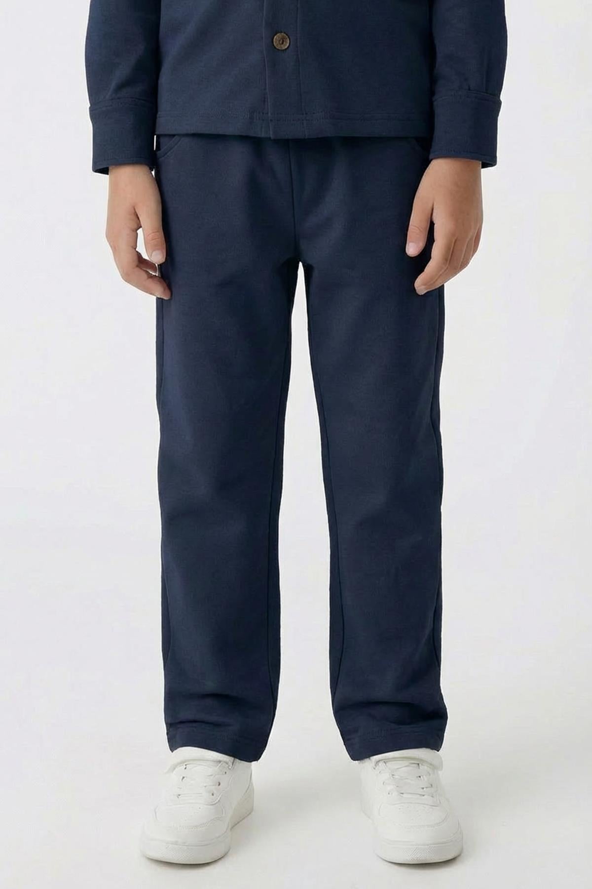 Erkek Çocuk Örme Gömlek Yaka Boru Paça Alt Takım