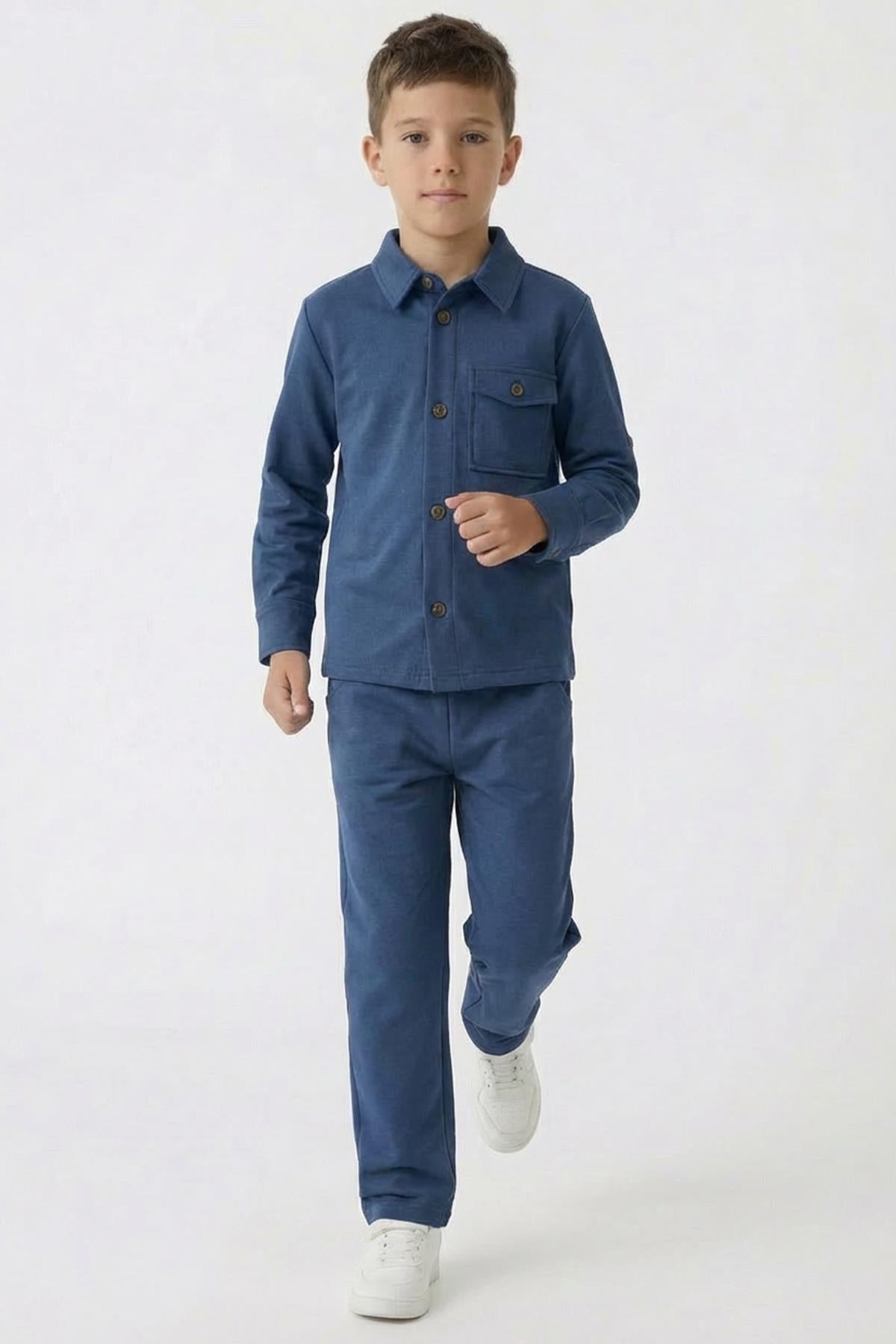 Erkek Çocuk Örme Gömlek Yaka Boru Paça Alt Takım