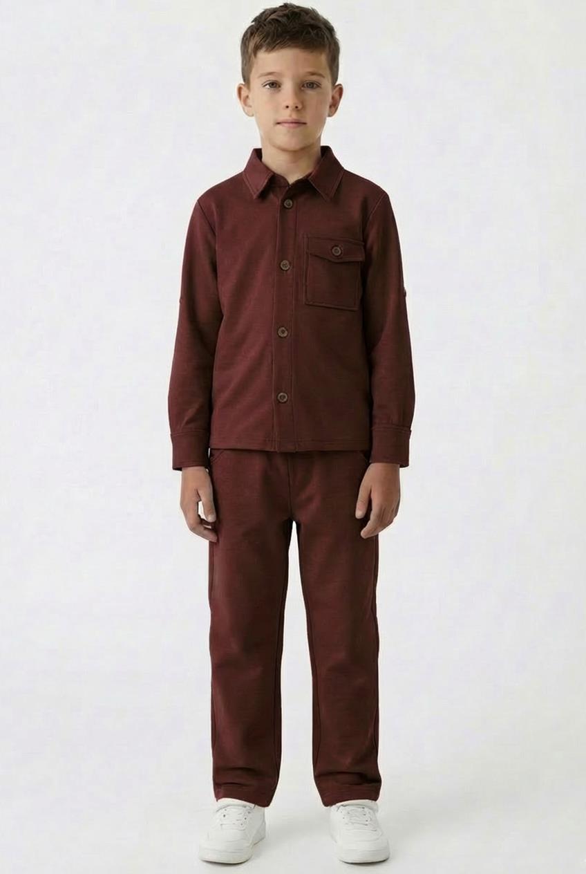 Erkek Çocuk Örme Gömlek Yaka Boru Paça Alt Takım