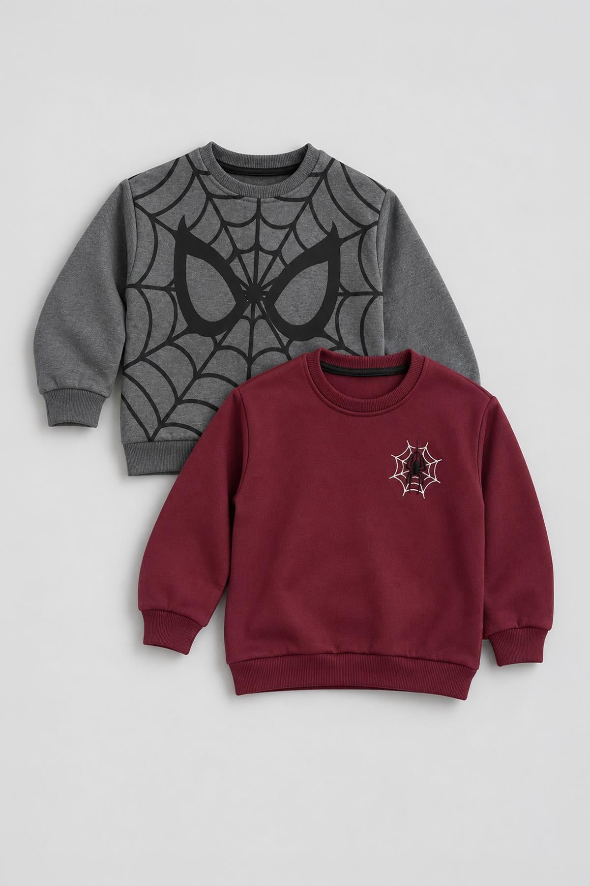 Erkek Çocuk Örümcek Nakış ve Baskı Detaylı 2'li Sweatshirt Seti