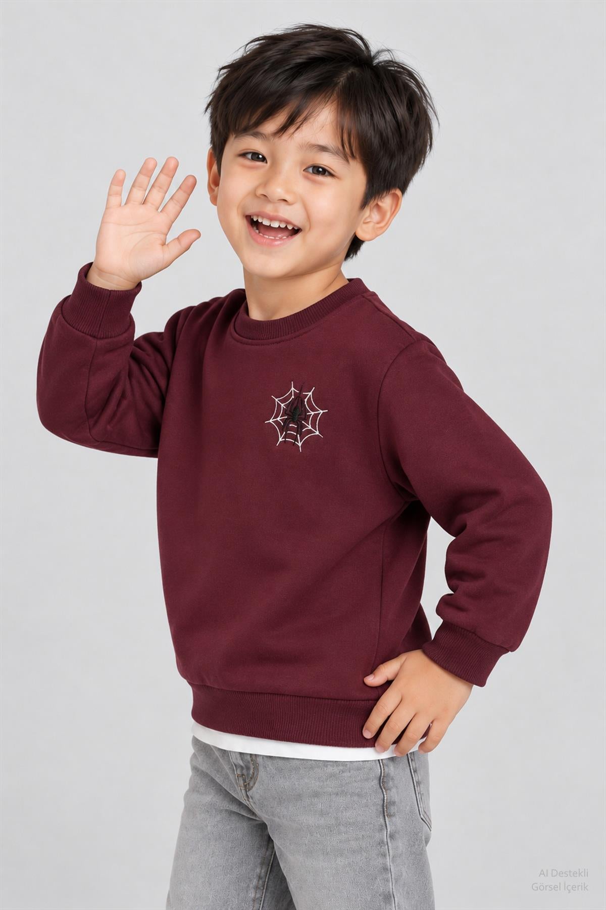 Erkek Çocuk Örümcek Nakış ve Baskı Detaylı 2'li Sweatshirt Seti