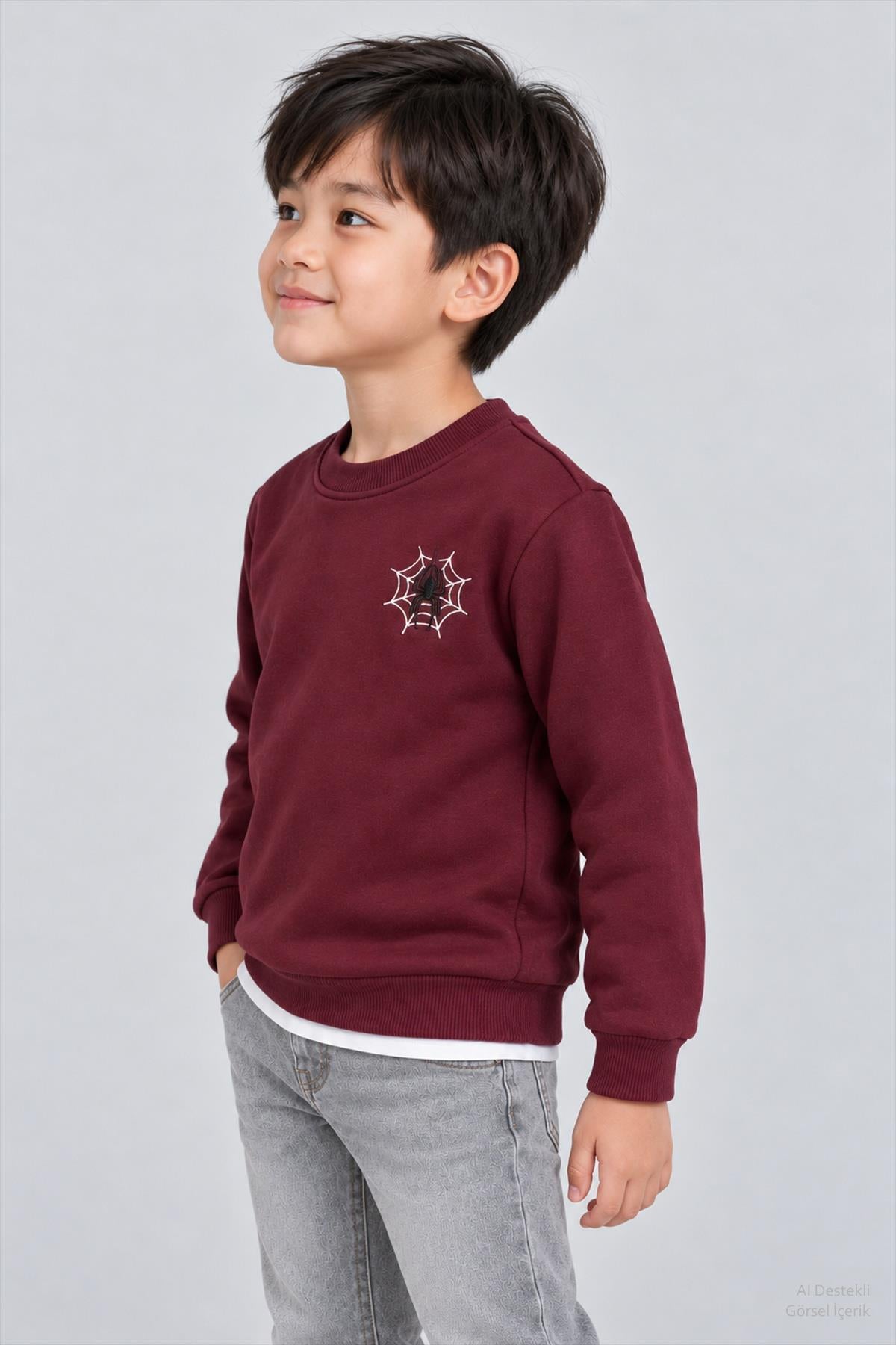 Erkek Çocuk Örümcek Nakış ve Baskı Detaylı 2'li Sweatshirt Seti