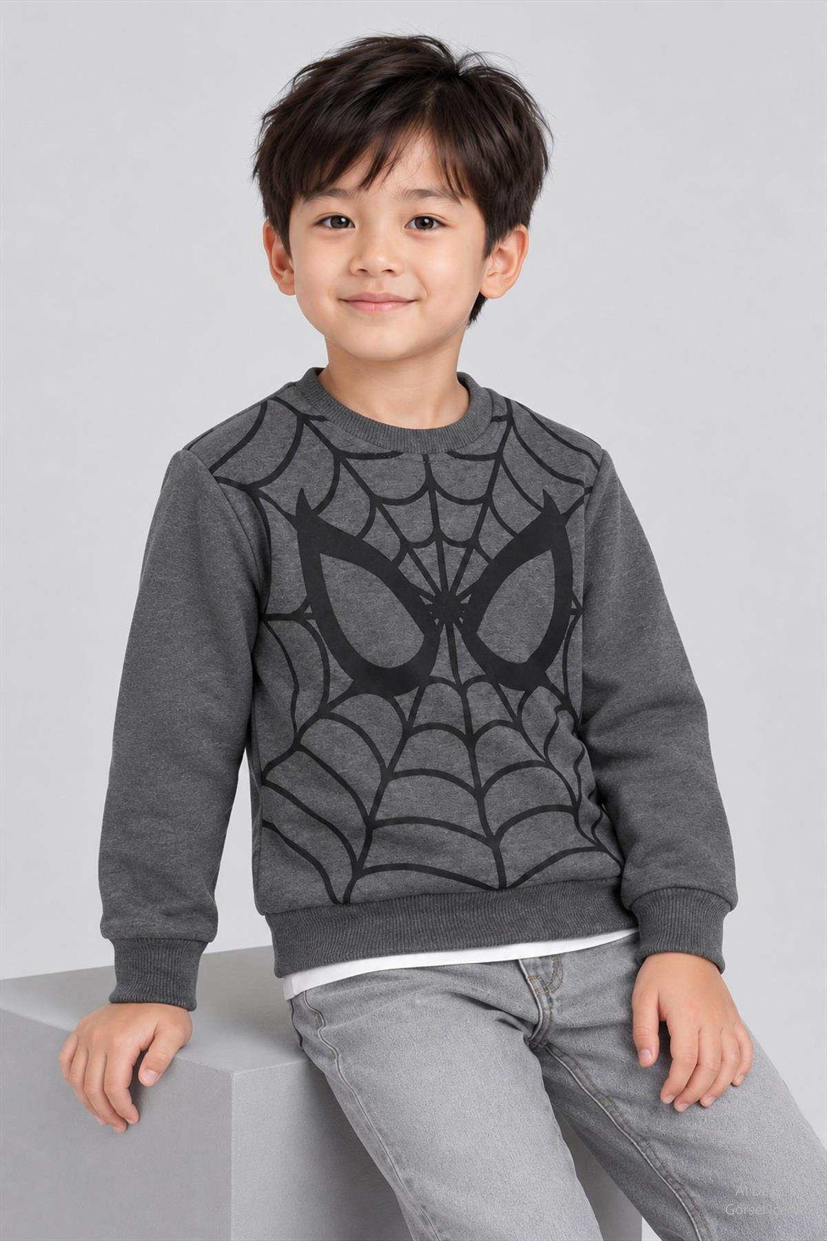 Erkek Çocuk Örümcek Nakış ve Baskı Detaylı 2'li Sweatshirt Seti