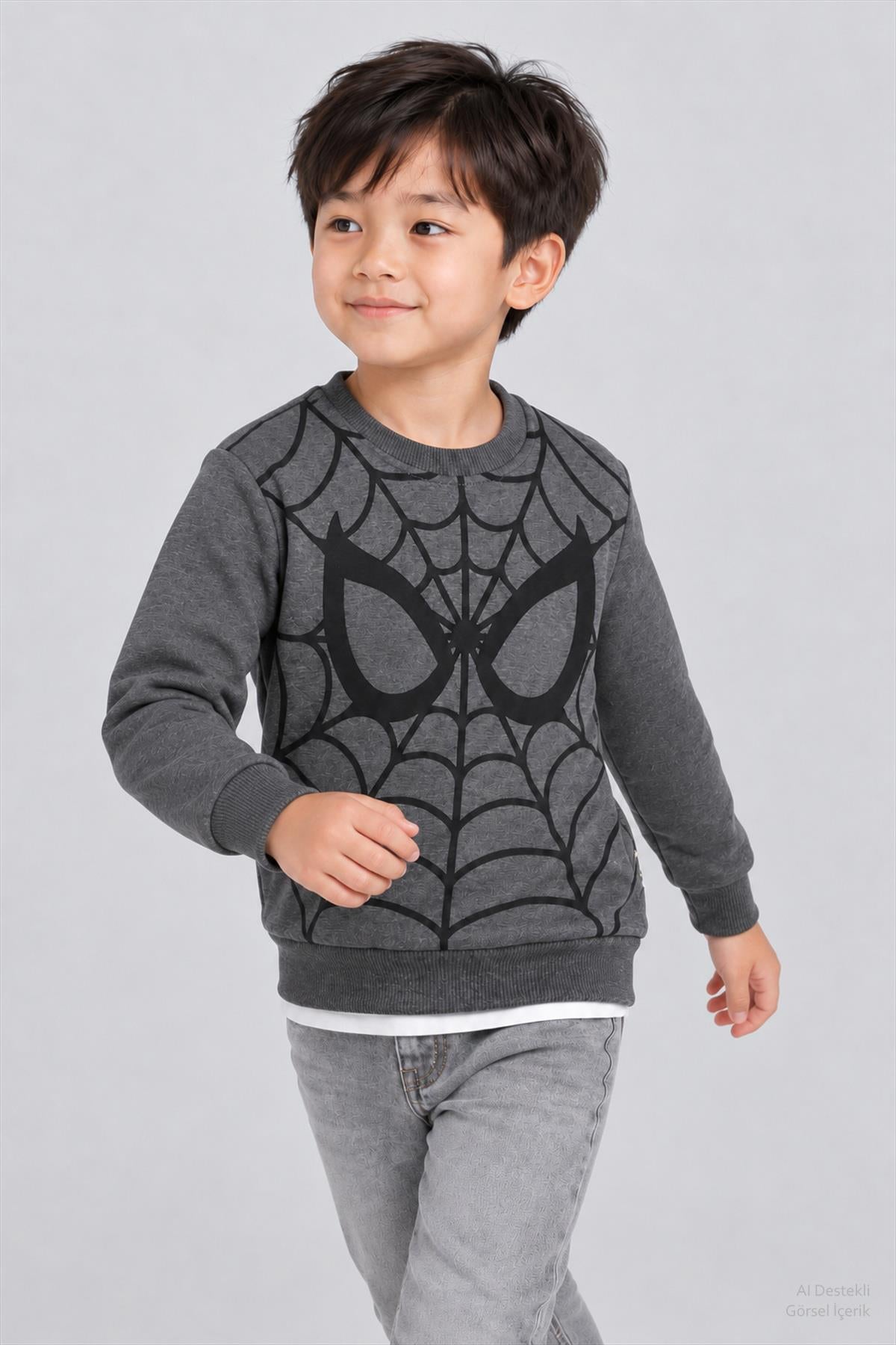 Erkek Çocuk Örümcek Nakış ve Baskı Detaylı 2'li Sweatshirt Seti