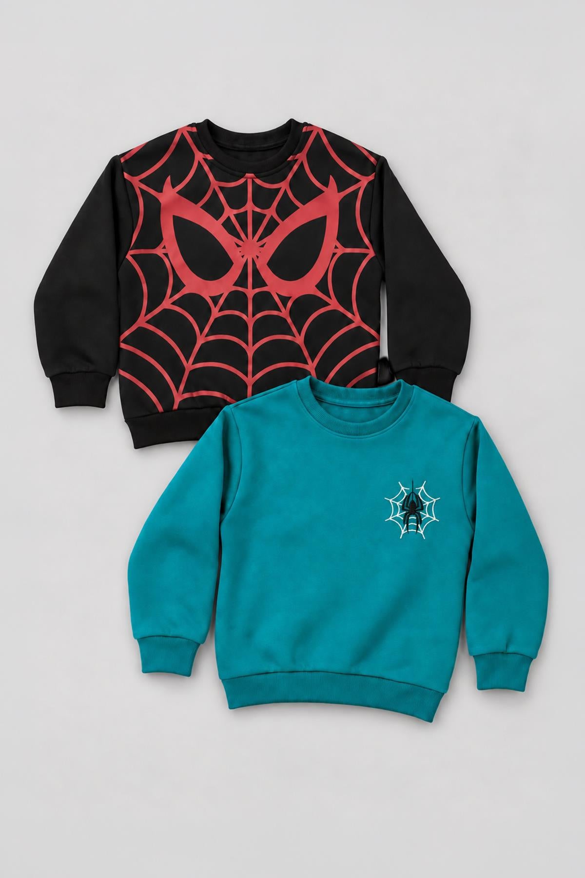 Erkek Çocuk Örümcek Nakış ve Baskı Detaylı 2'li Sweatshirt Seti