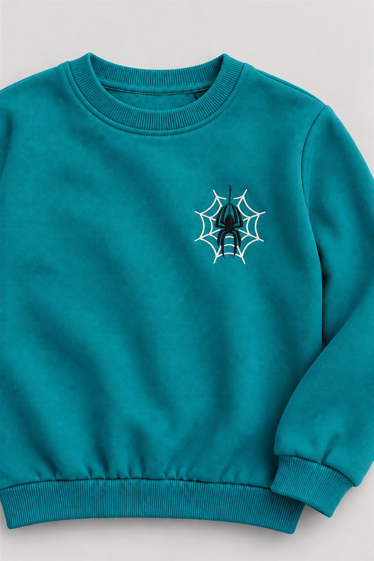 Erkek Çocuk Örümcek Nakış ve Baskı Detaylı 2'li Sweatshirt Seti