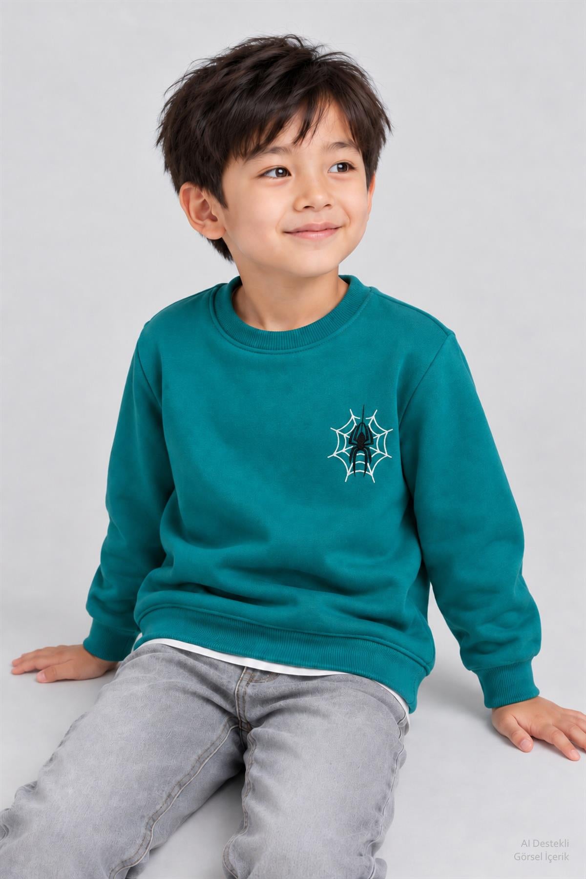 Erkek Çocuk Örümcek Nakış ve Baskı Detaylı 2'li Sweatshirt Seti