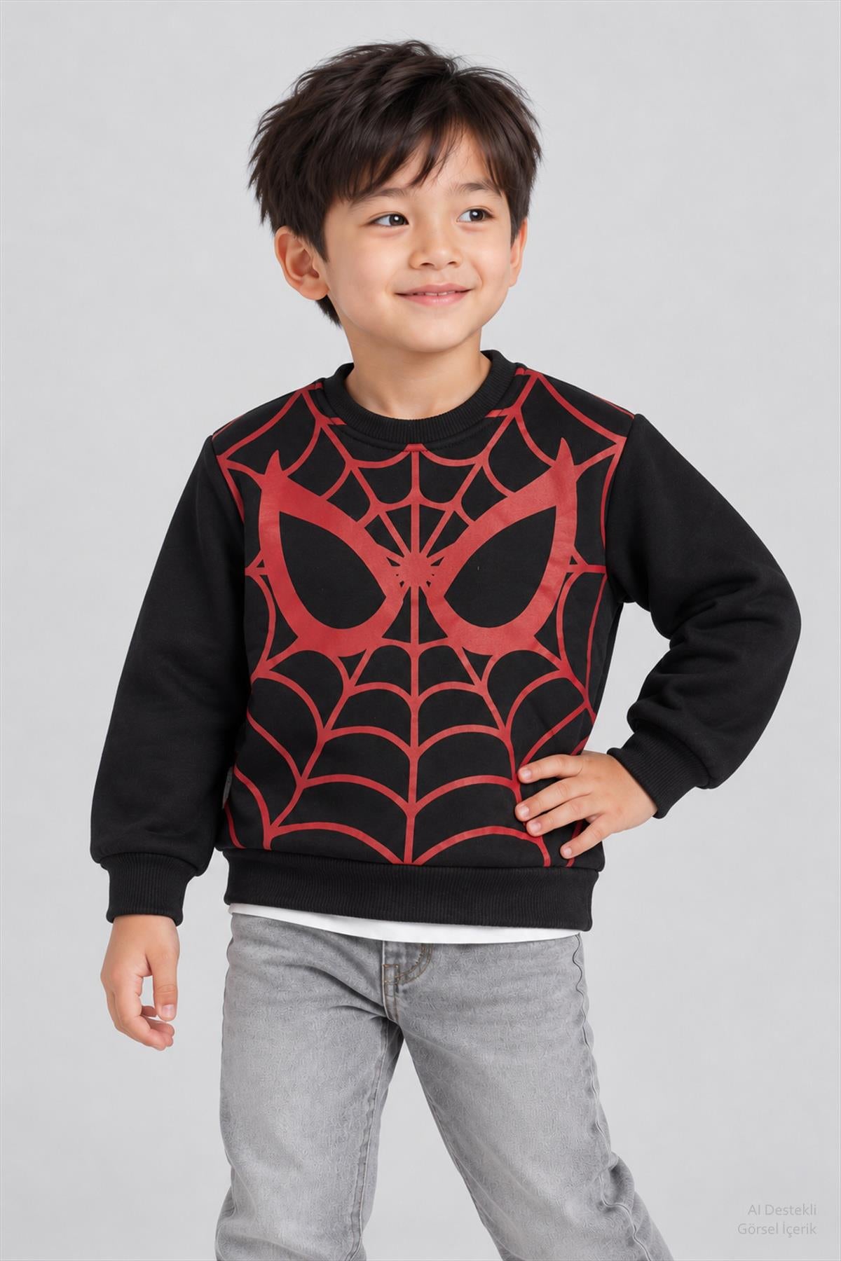 Erkek Çocuk Örümcek Nakış ve Baskı Detaylı 2'li Sweatshirt Seti