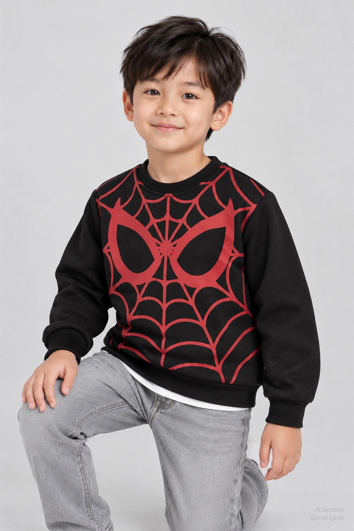 Erkek Çocuk Örümcek Nakış ve Baskı Detaylı 2'li Sweatshirt Seti