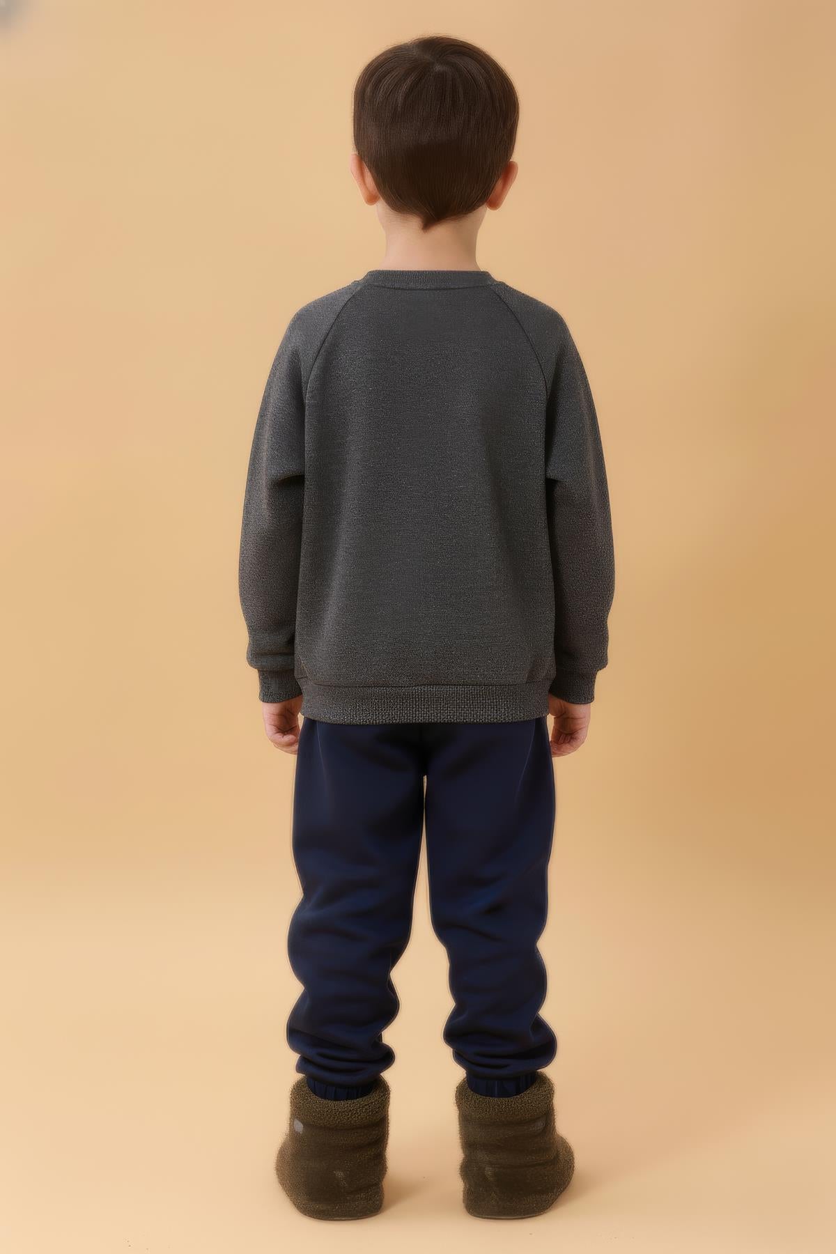 Erkek Çocuk Rahat Kalıp Cep Detaylı 2’li içi polarlı Sweatshirt