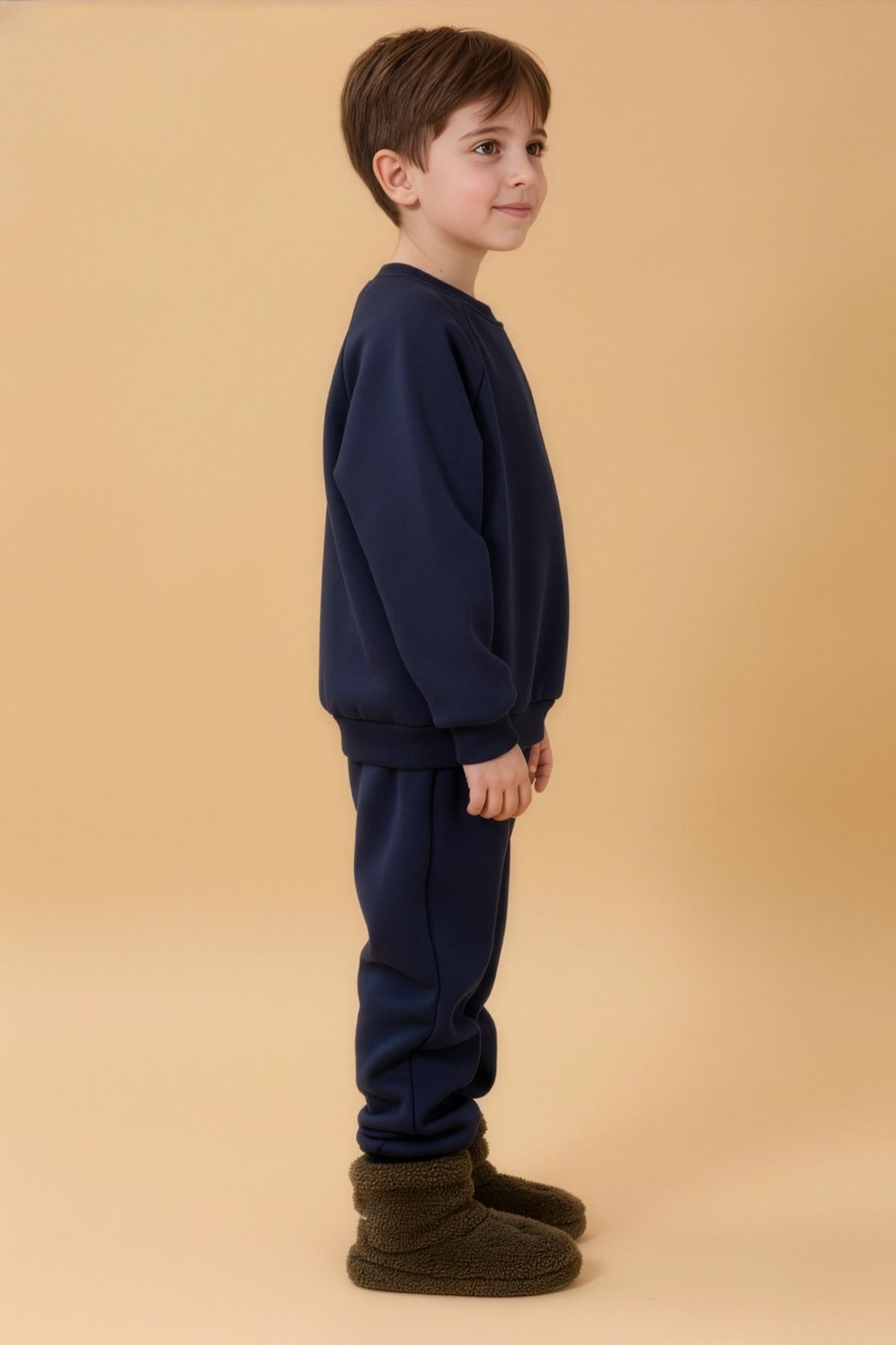 Erkek Çocuk Rahat Kalıp Cep Detaylı 2’li içi polarlı Sweatshirt