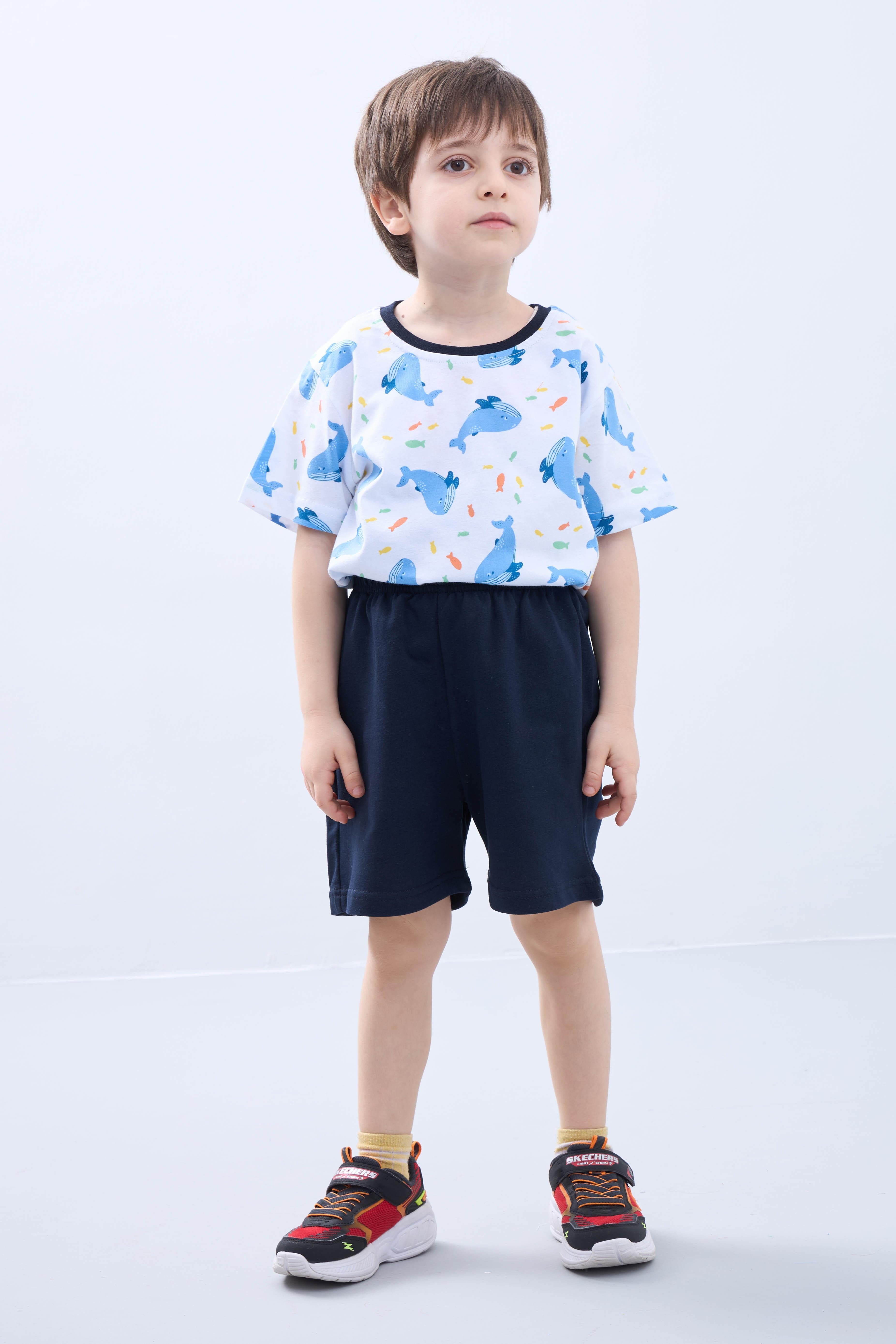 Erkek Çocuk Balina Desenli Şortlu Takım