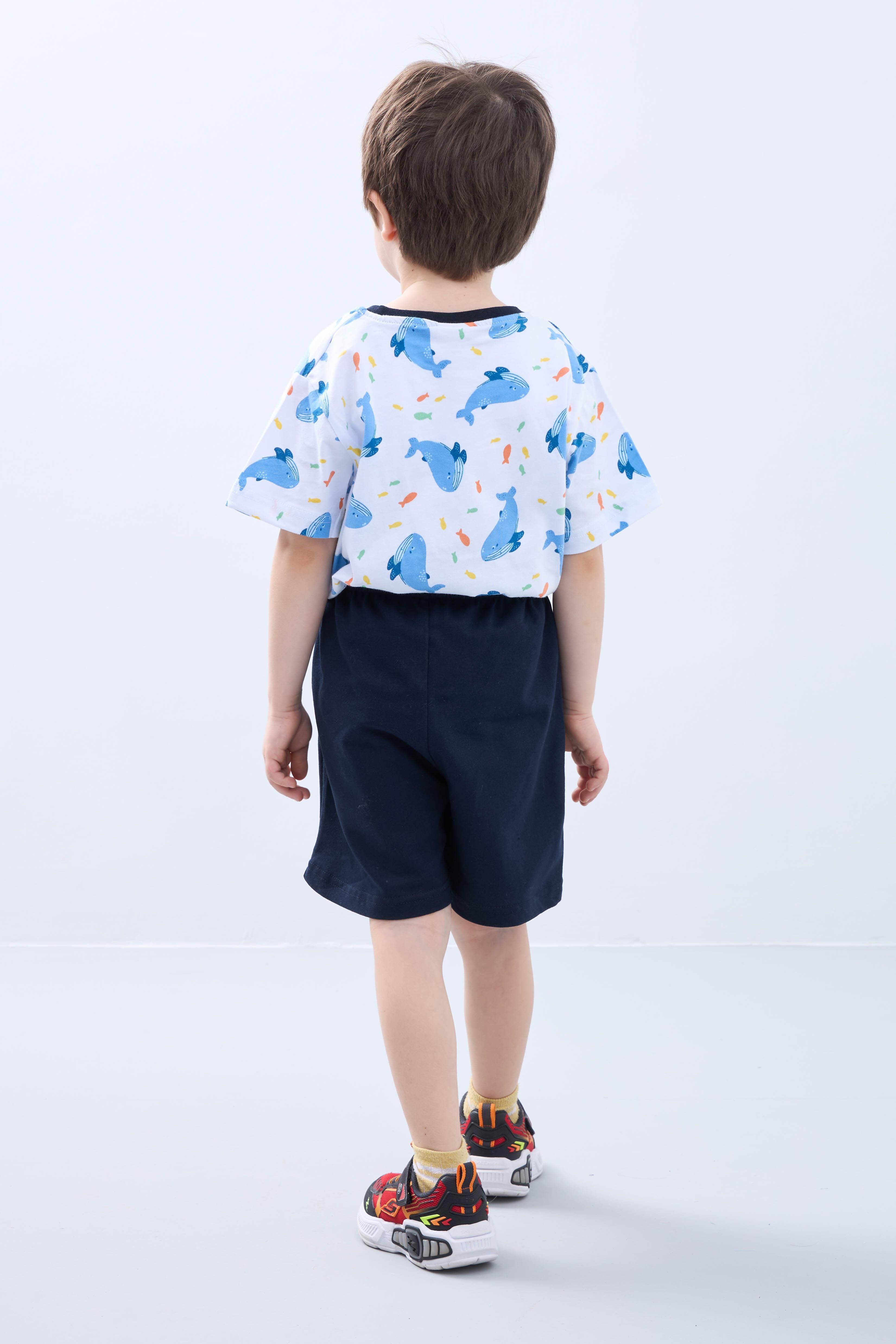 Erkek Çocuk Balina Desenli Şortlu Takım