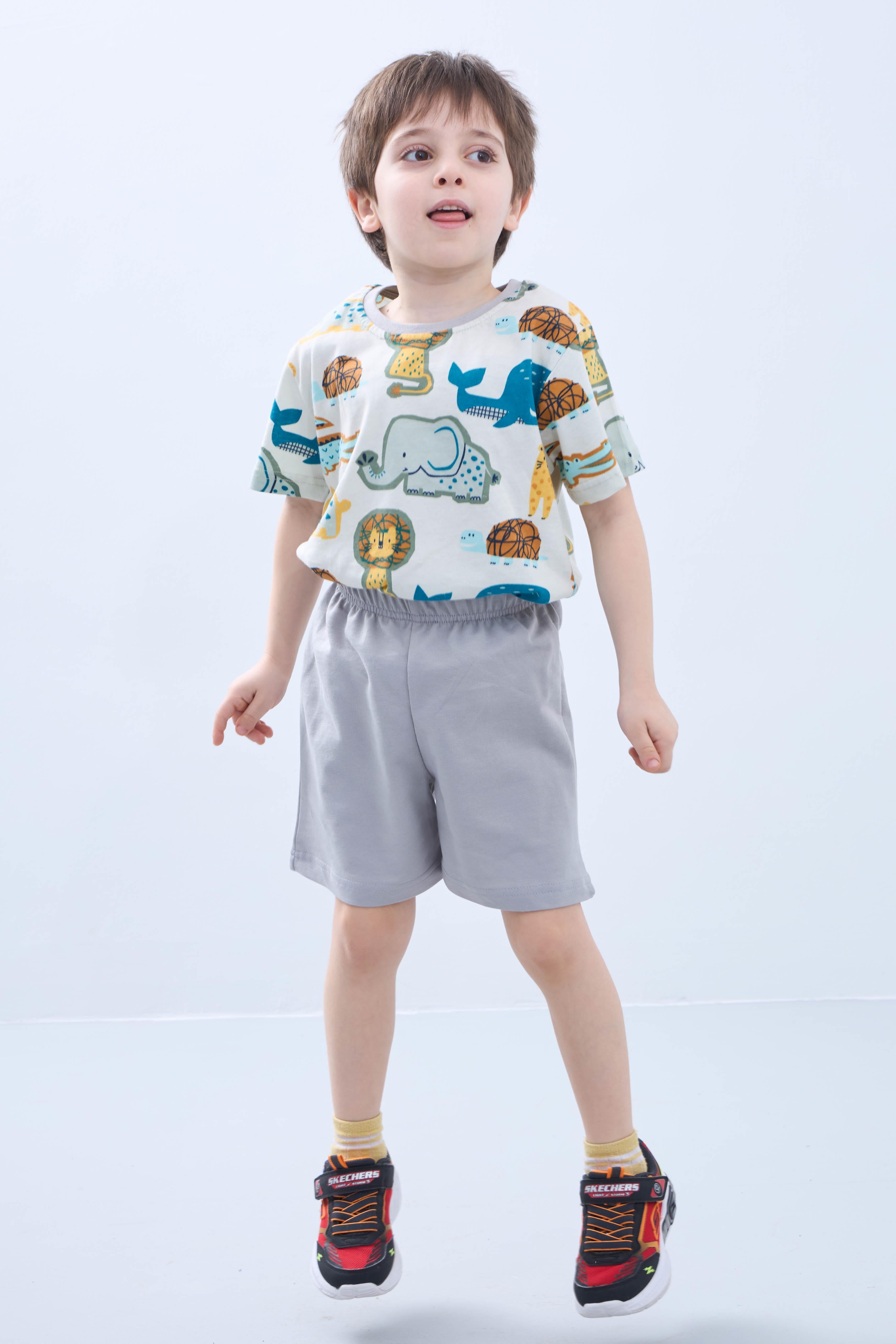 Erkek Çocuk Hayvan Desenli Şortlu Takım