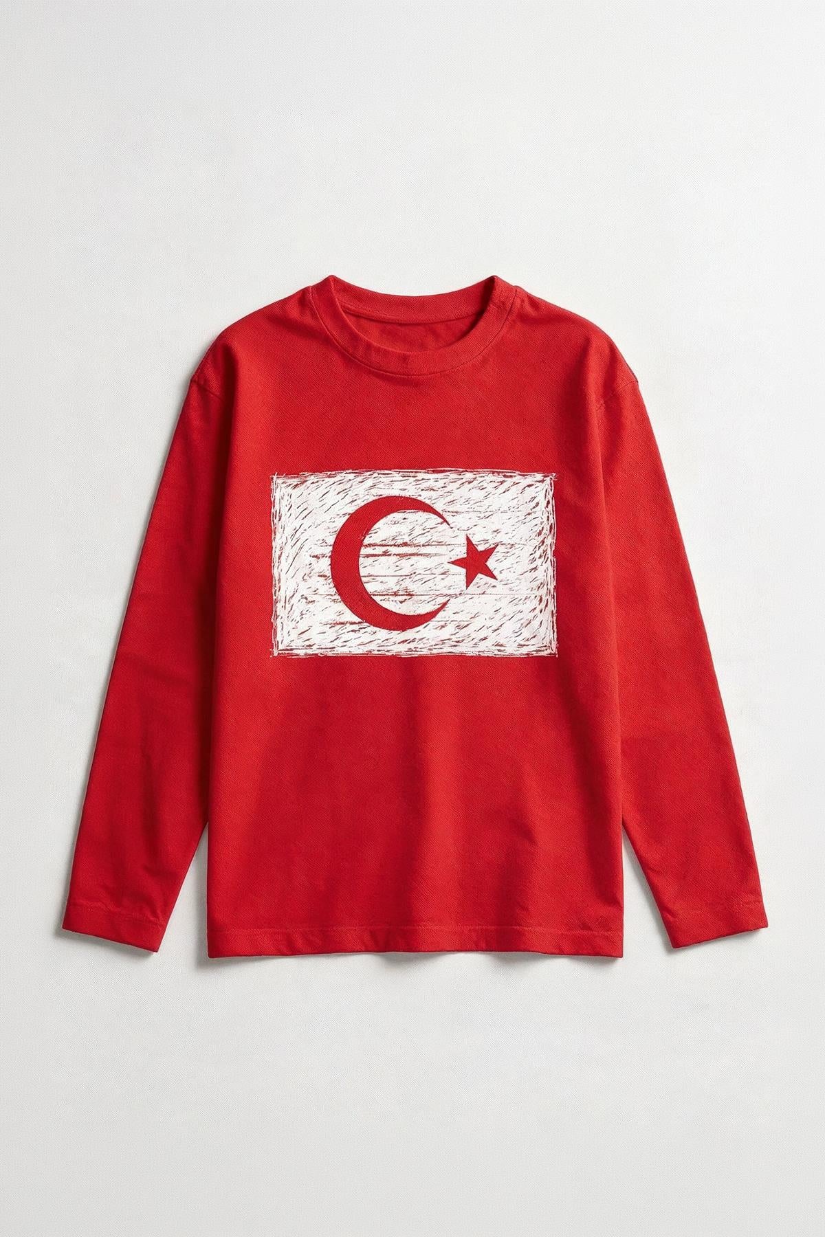 Erkek Çocuk Türk Bayrak Baskılı Uzun Kollu Tişört