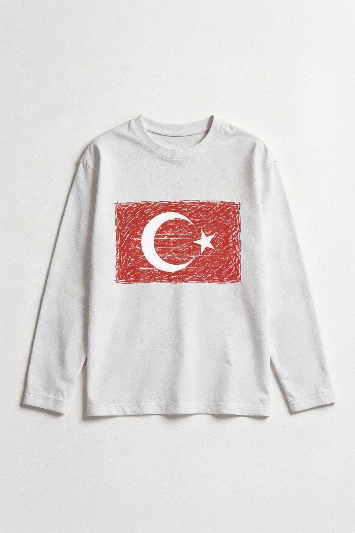 Erkek Çocuk Türk Bayrak Baskılı Uzun Kollu Tişört