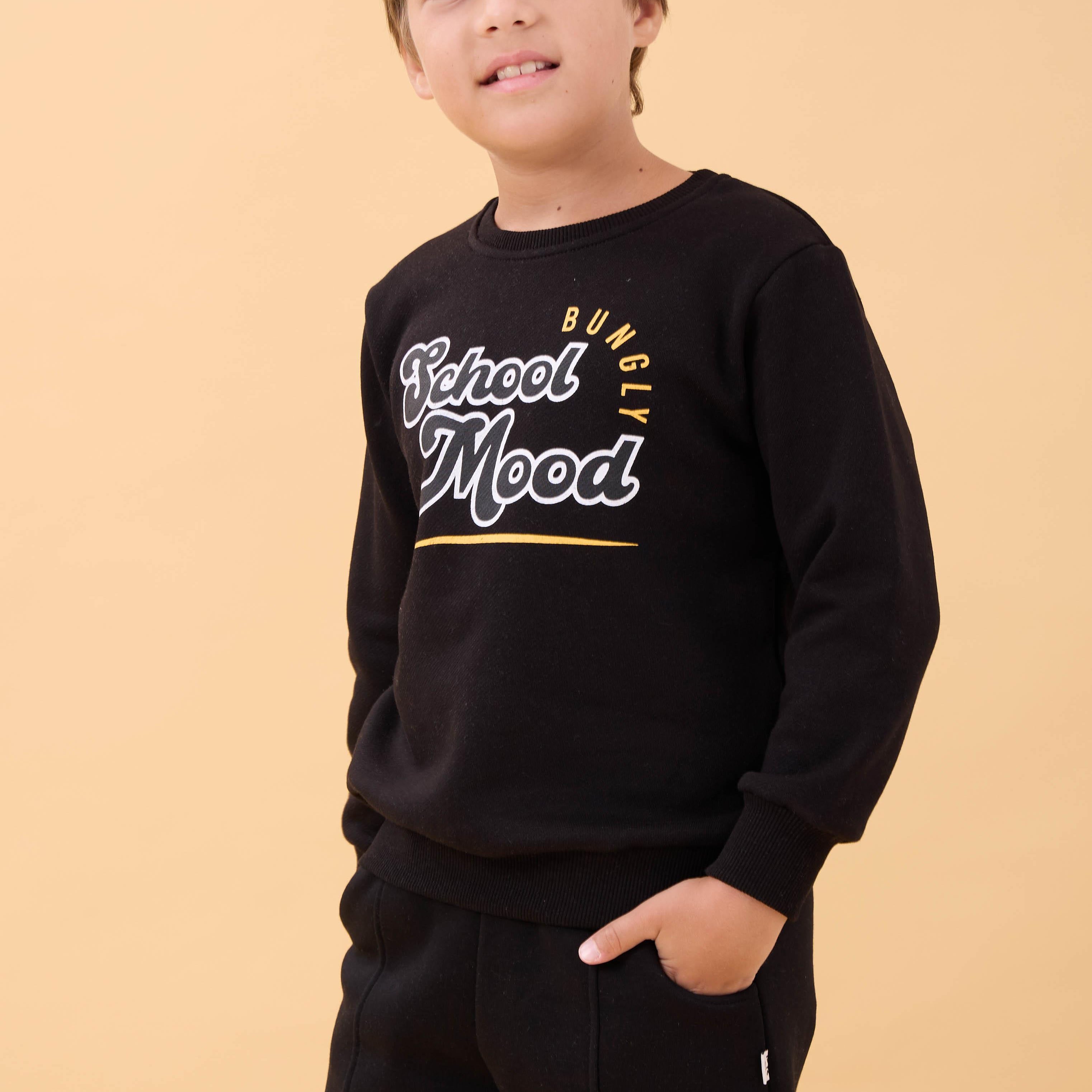 Erkek ve Kız Çocuk Okul Baskılı Bisiklet Yaka Mevsimlik Sweatshirt