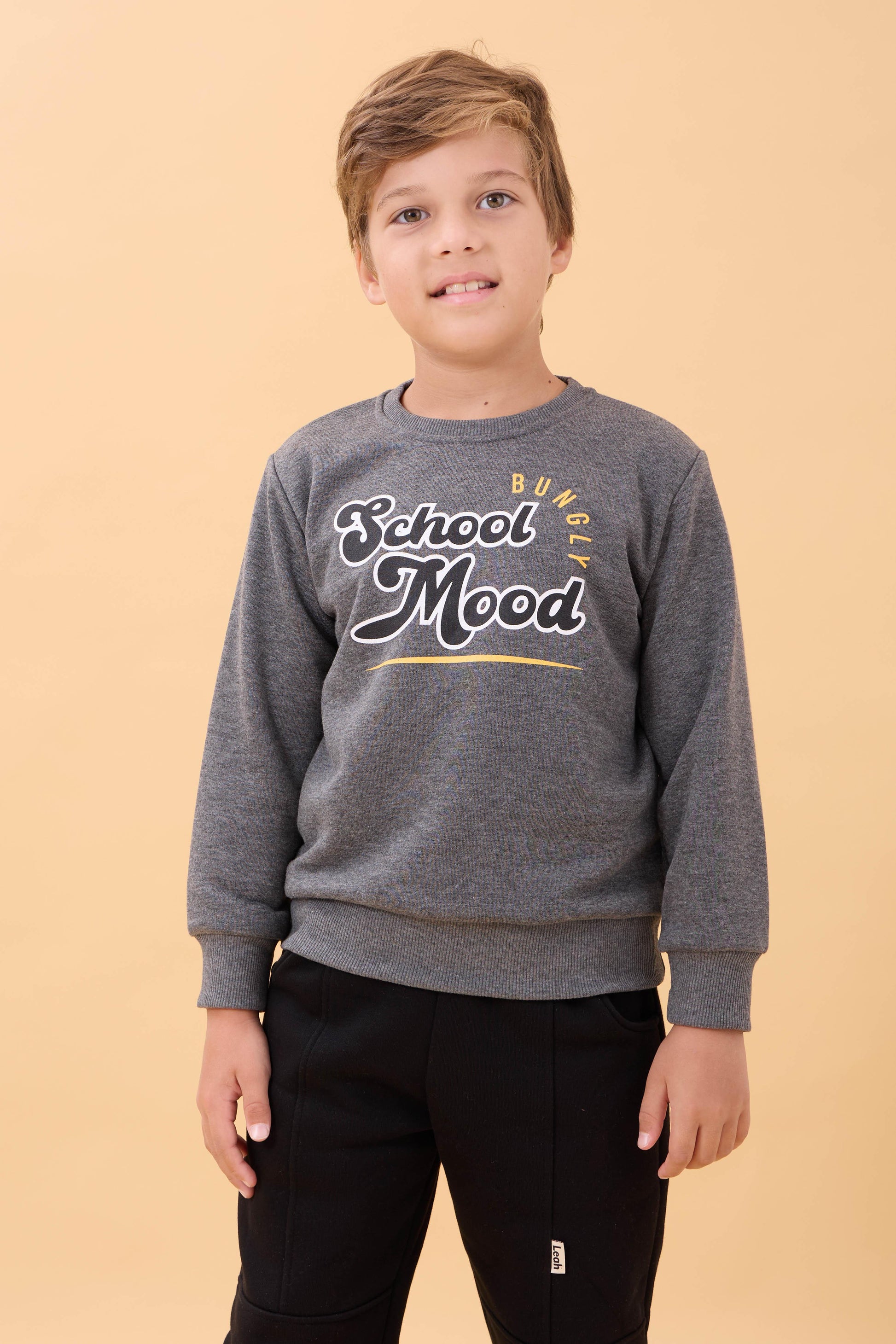 Erkek ve Kız Çocuk Okul Baskılı Bisiklet Yaka Mevsimlik Sweatshirt