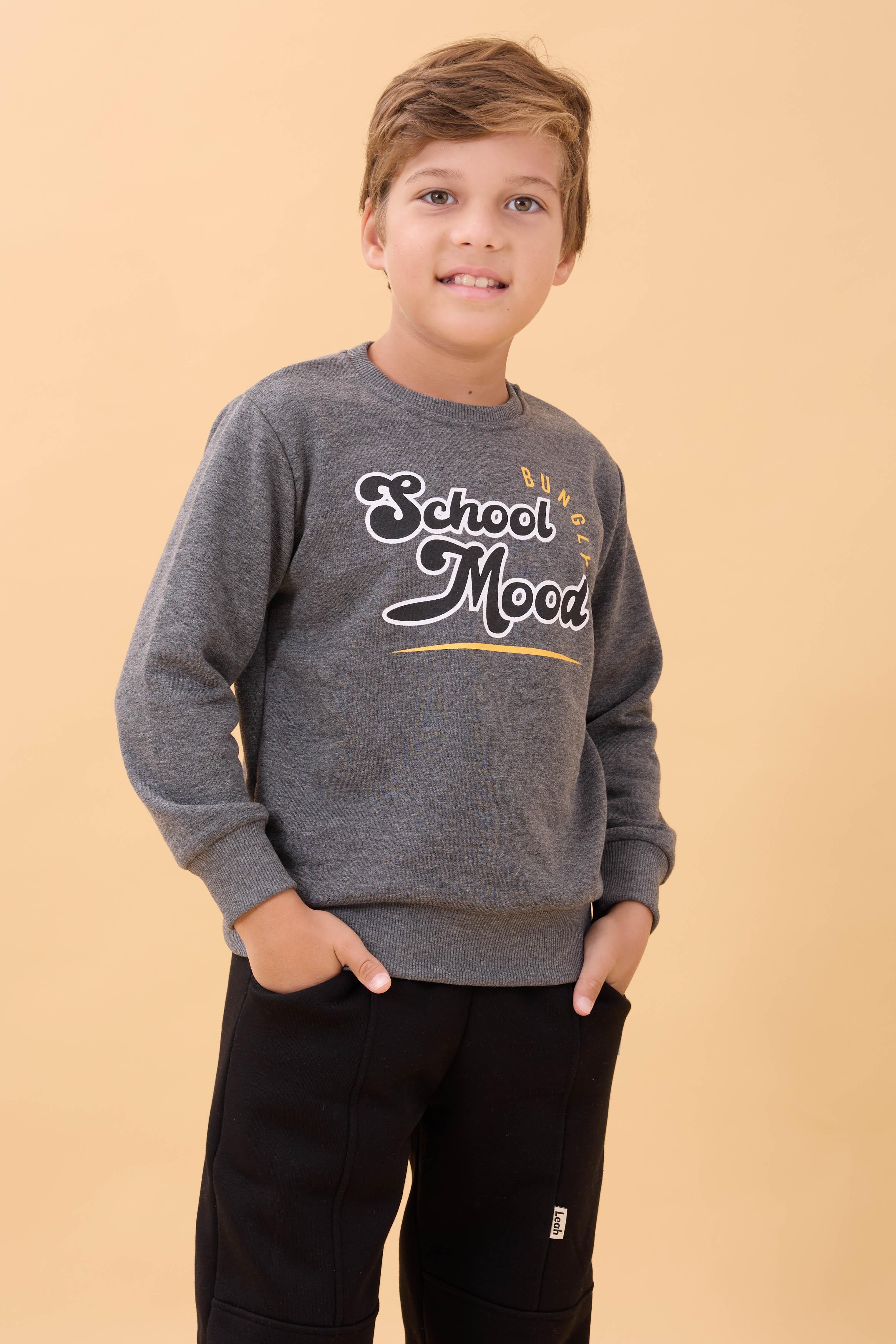 Erkek ve Kız Çocuk Okul Baskılı Bisiklet Yaka Mevsimlik Sweatshirt Antrasit