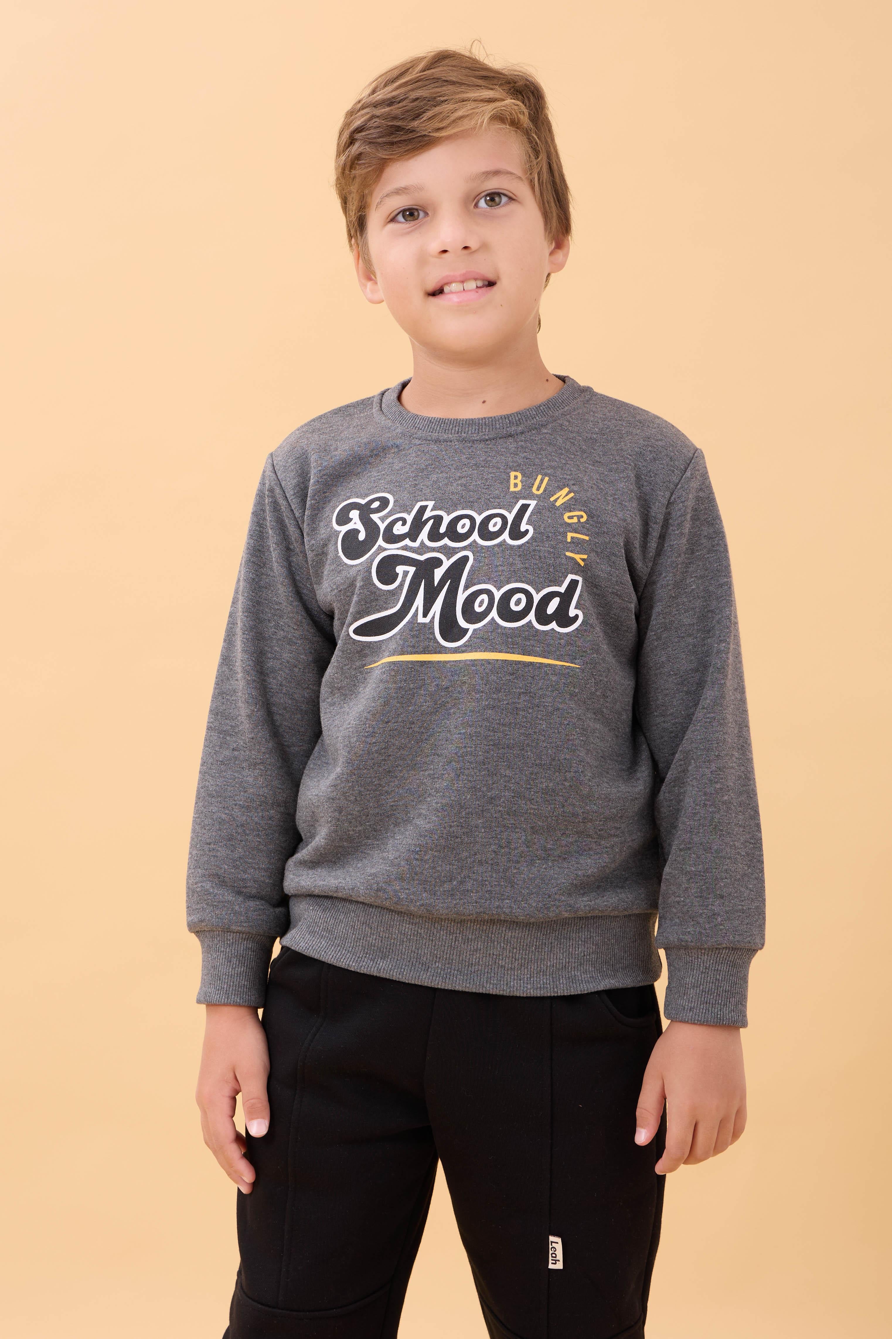Erkek ve Kız Çocuk Okul Baskılı Bisiklet Yaka Mevsimlik Sweatshirt Antrasit