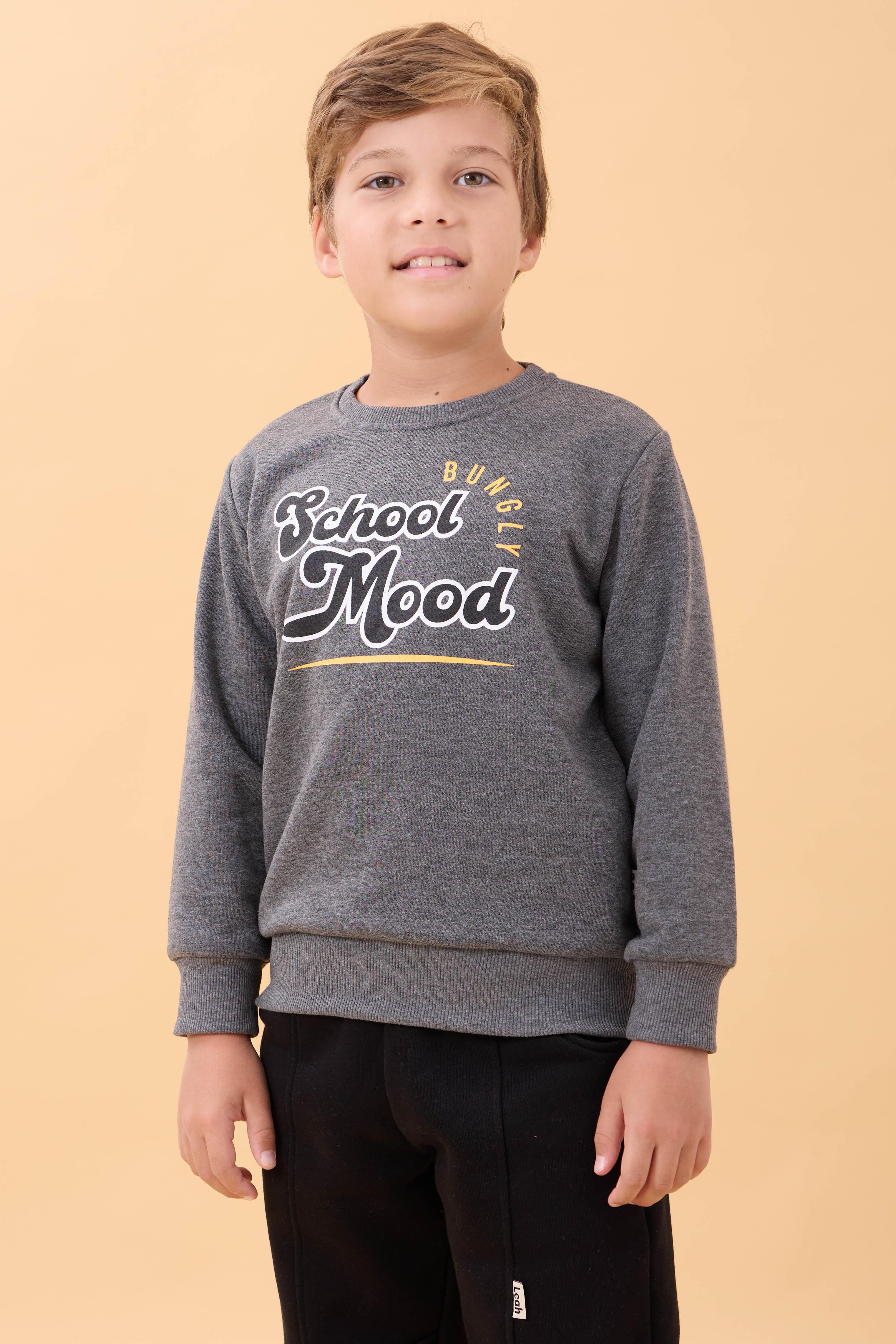 Erkek ve Kız Çocuk Okul Baskılı Bisiklet Yaka Mevsimlik Sweatshirt Antrasit