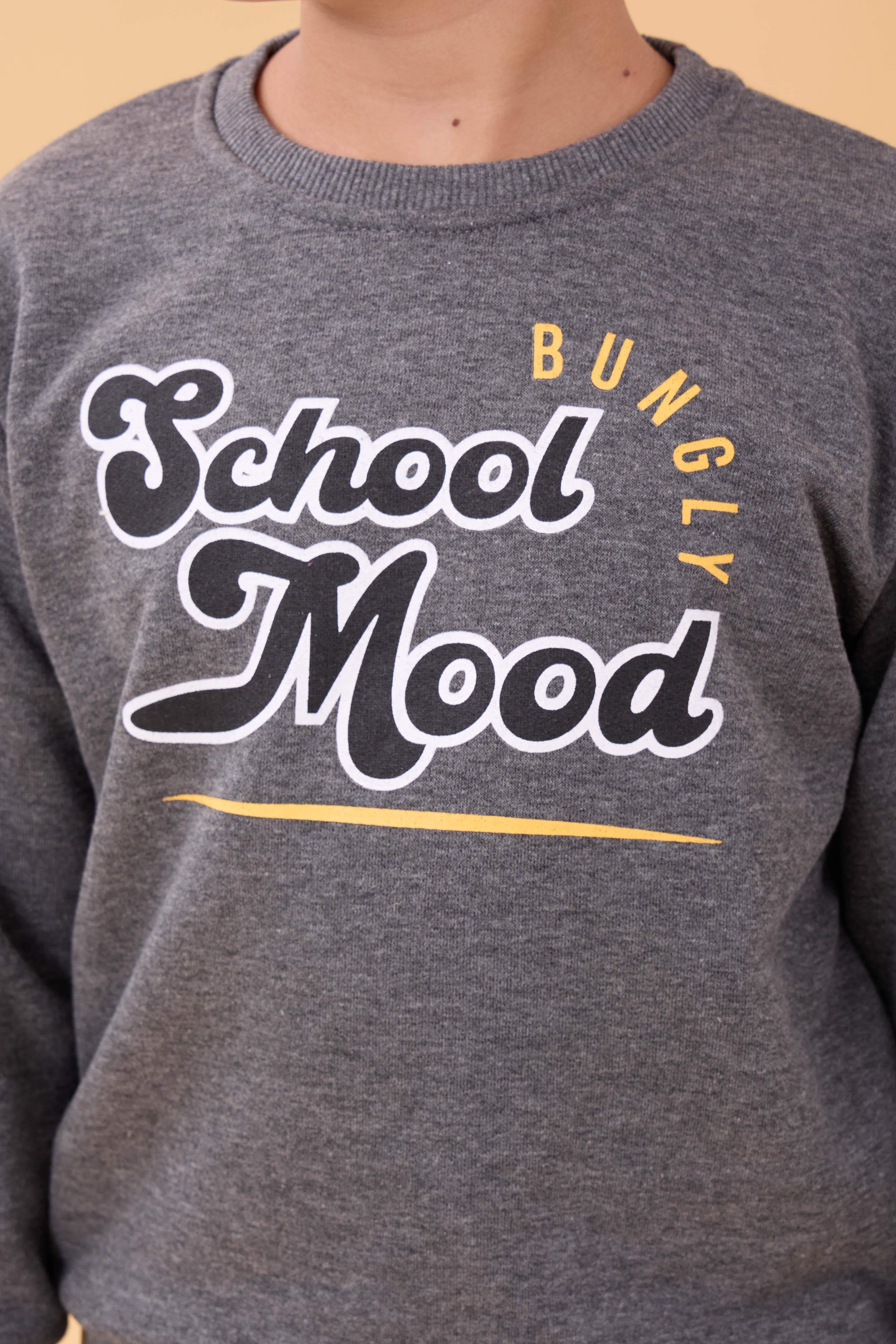 Erkek ve Kız Çocuk Okul Baskılı Bisiklet Yaka Mevsimlik Sweatshirt Antrasit