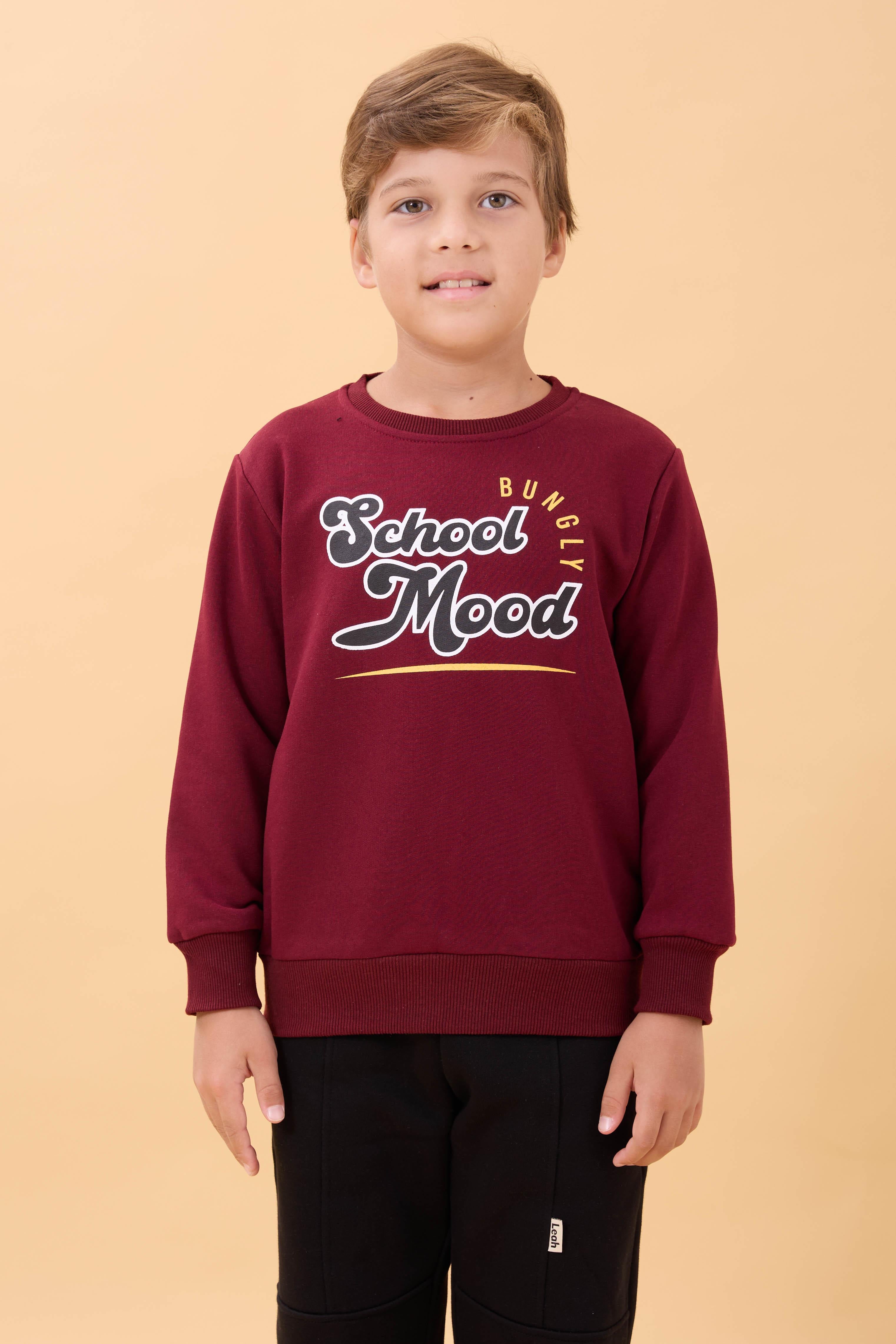 Erkek ve Kız Çocuk Okul Baskılı Bisiklet Yaka Mevsimlik Sweatshirt Bordo