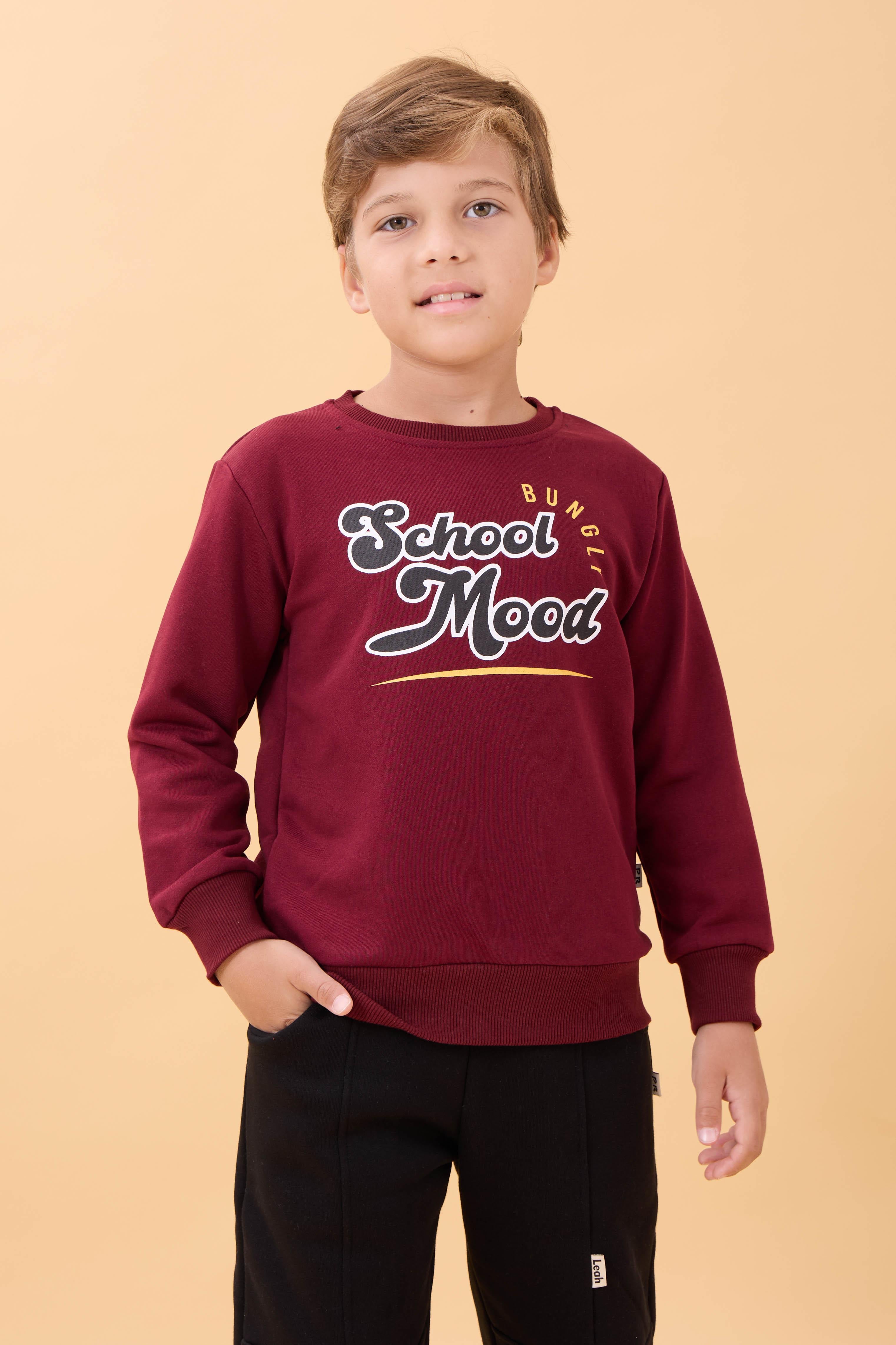 Erkek ve Kız Çocuk Okul Baskılı Bisiklet Yaka Mevsimlik Sweatshirt Bordo