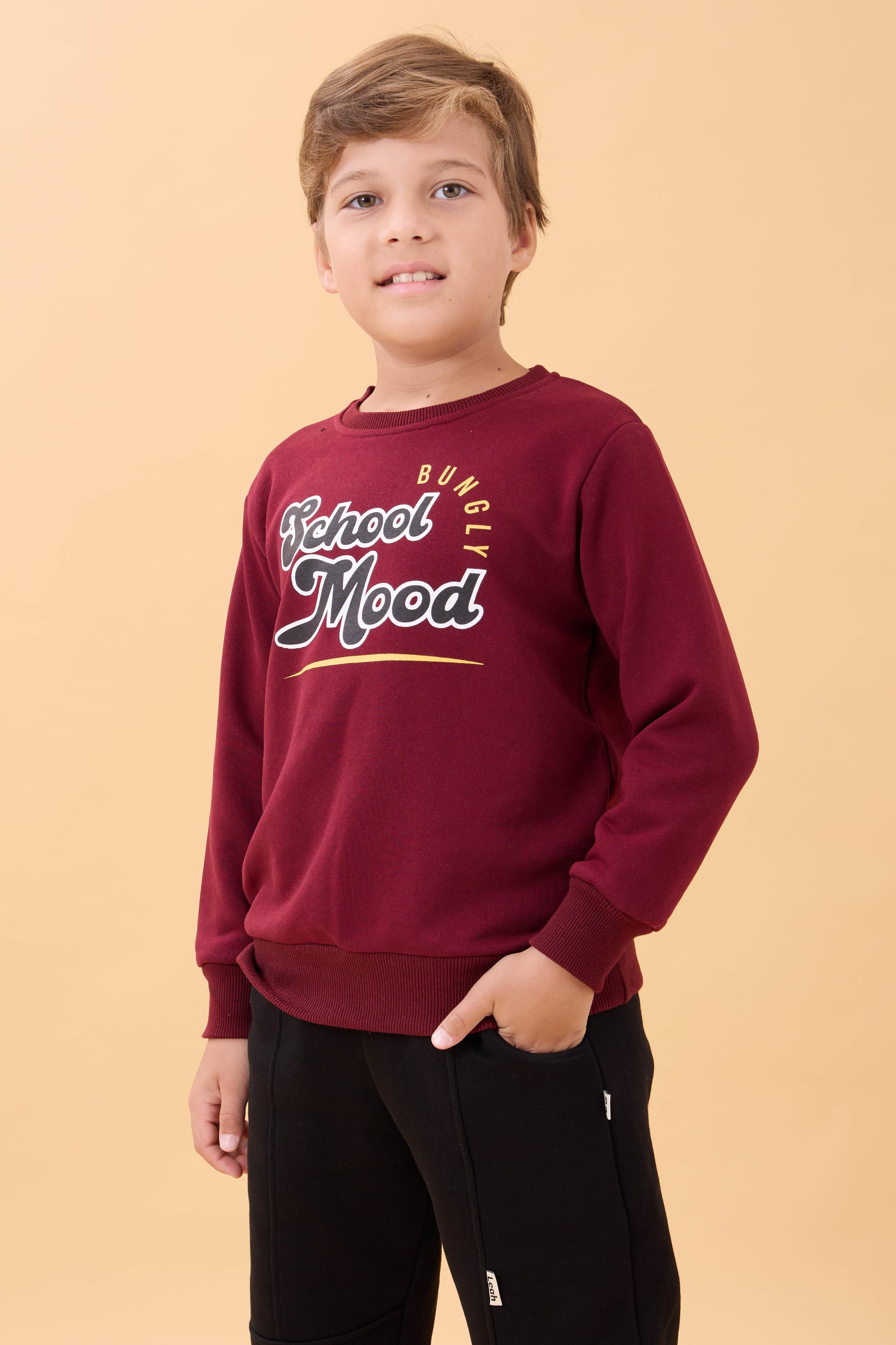 Erkek ve Kız Çocuk Okul Baskılı Bisiklet Yaka Mevsimlik Sweatshirt Bordo