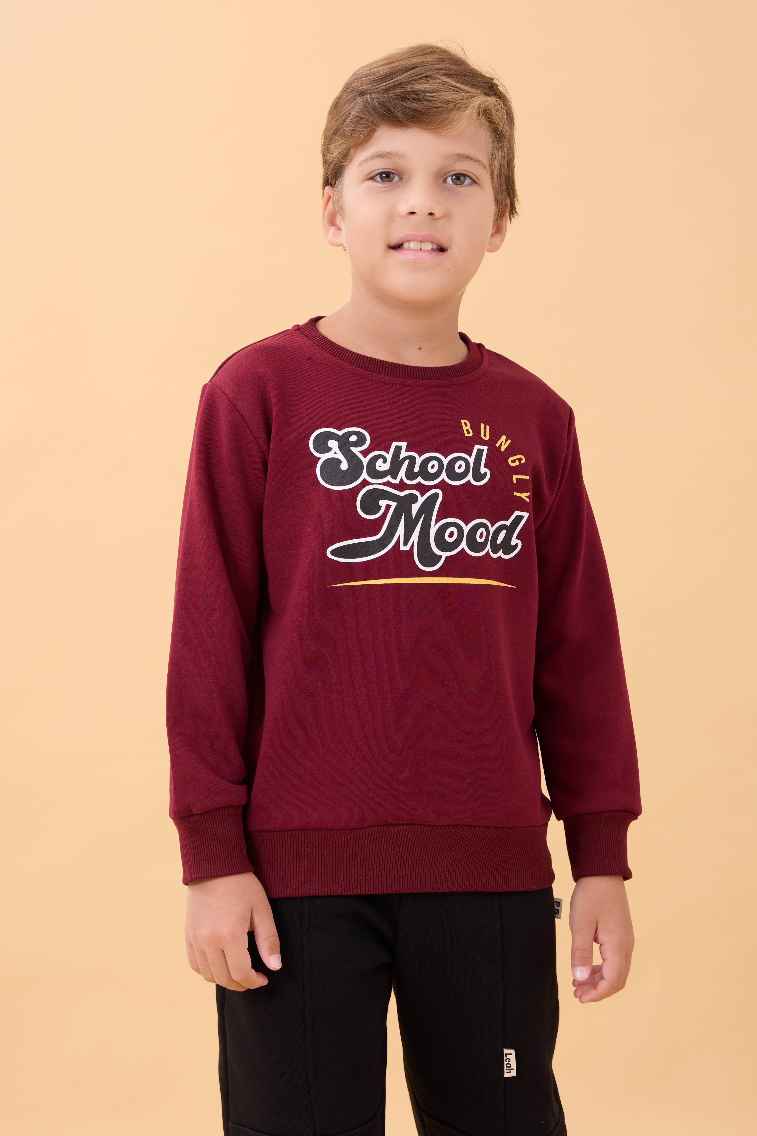 Erkek ve Kız Çocuk Okul Baskılı Bisiklet Yaka Mevsimlik Sweatshirt Bordo