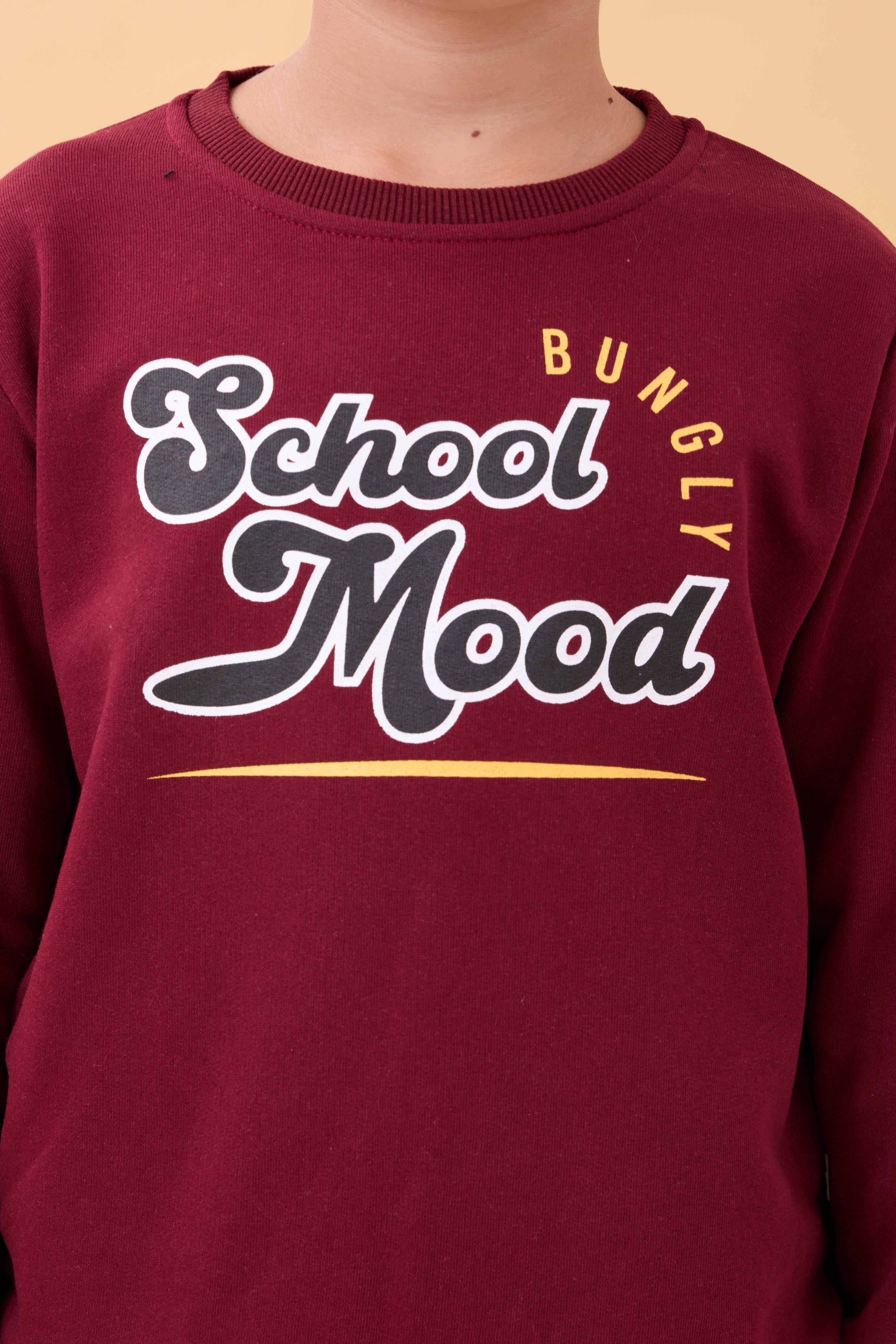 Erkek ve Kız Çocuk Okul Baskılı Bisiklet Yaka Mevsimlik Sweatshirt Bordo