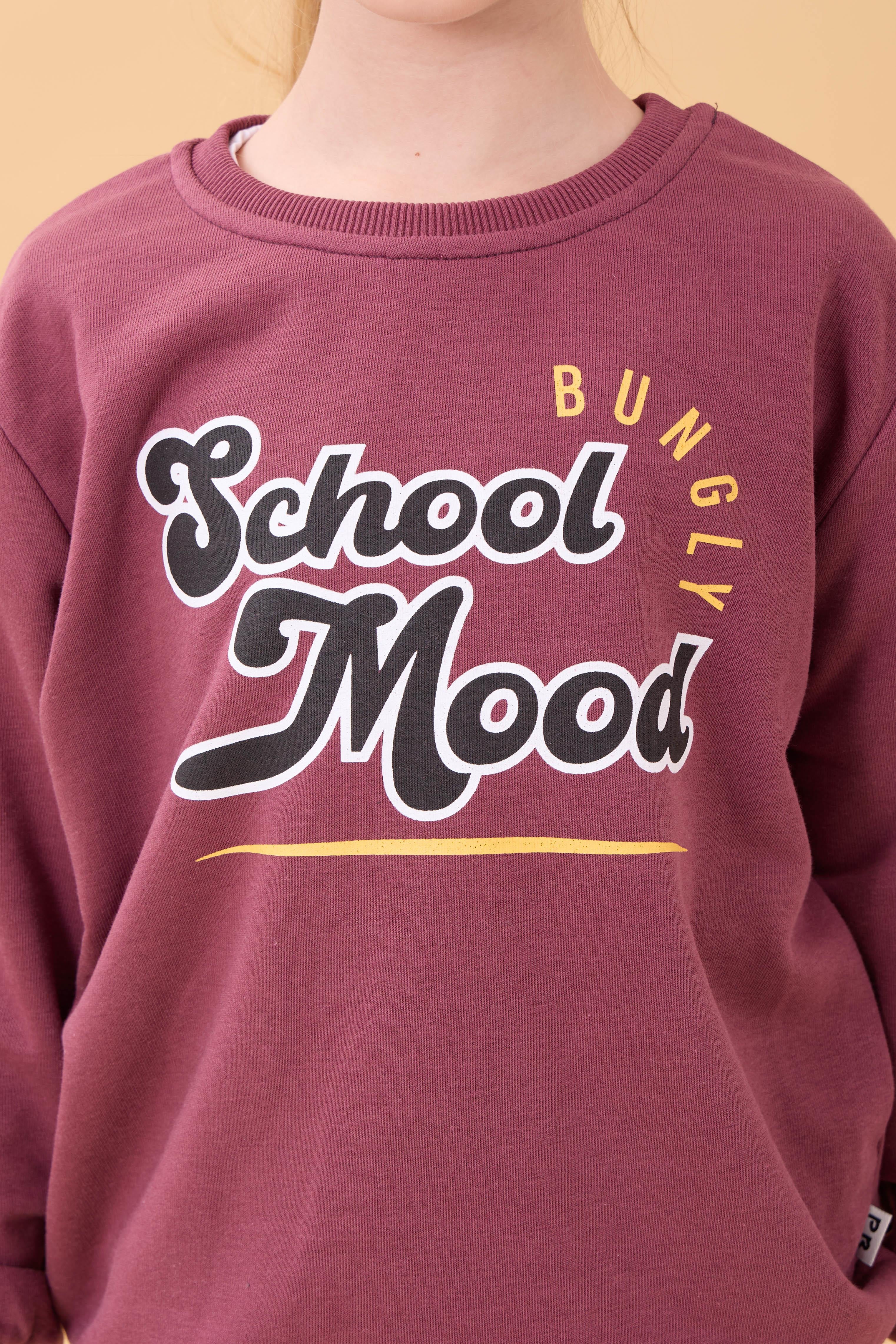 Erkek ve Kız Çocuk Okul Baskılı Bisiklet Yaka Mevsimlik Sweatshirt Gülkurusu