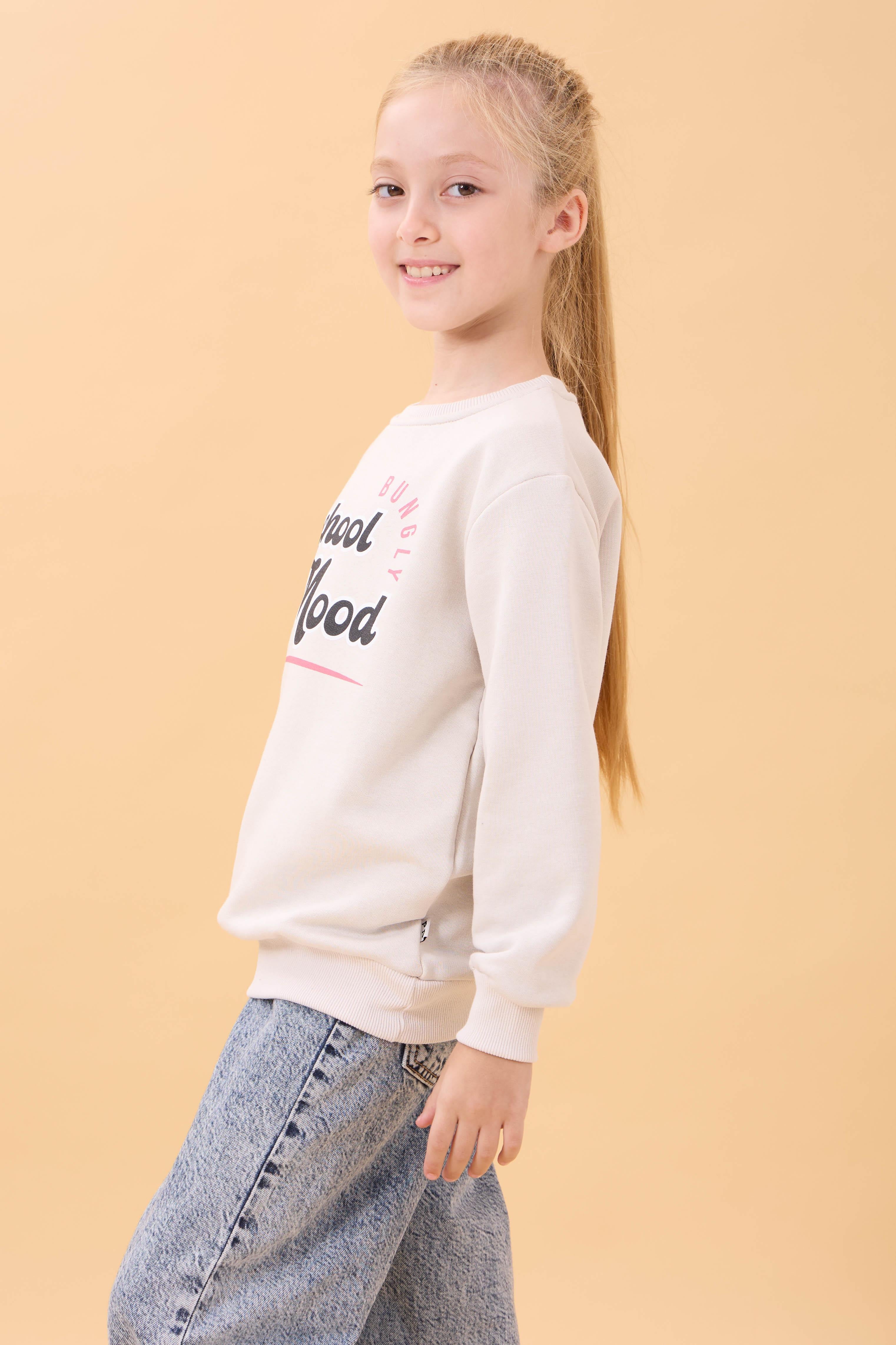Erkek ve Kız Çocuk Okul Baskılı Bisiklet Yaka Mevsimlik Sweatshirt Taş