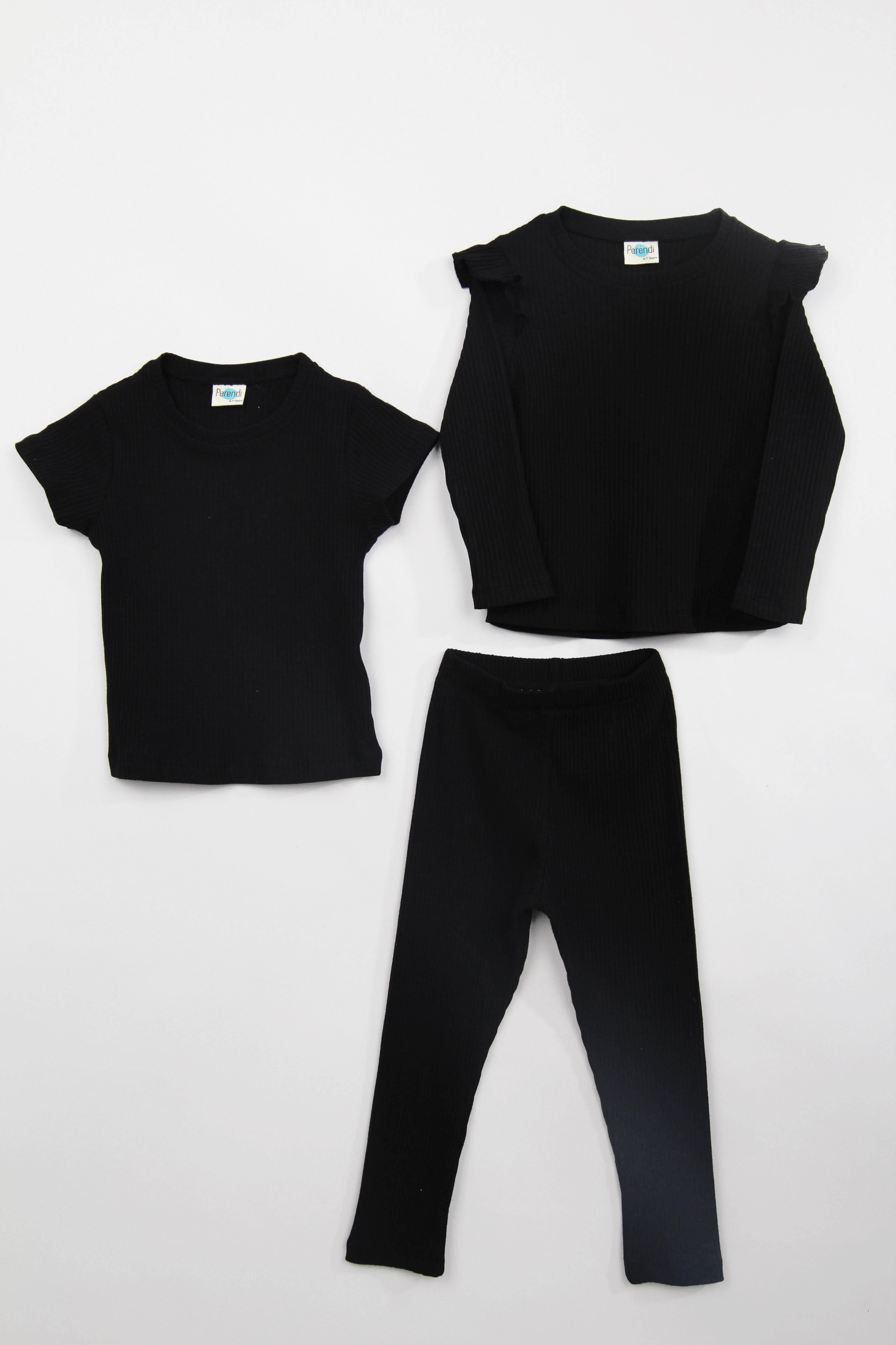 Fırfır Detaylı Pamuklu Üçlü Kız Çocuk Takımı