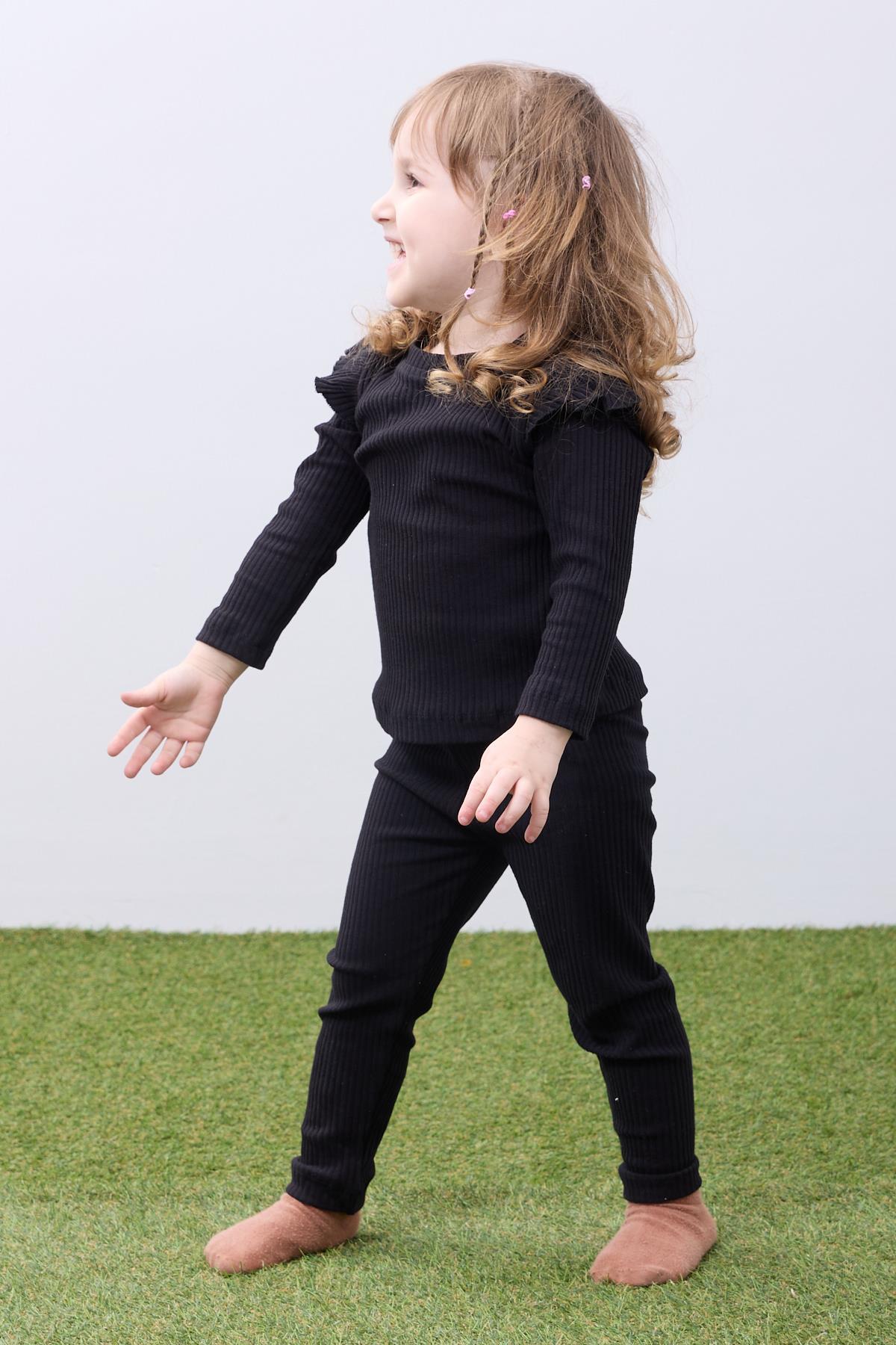 Fırfır Detaylı Pamuklu Üçlü Kız Çocuk Takımı